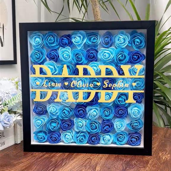World’S Best Father Gift – Personalized Flower Shadow Box With Names