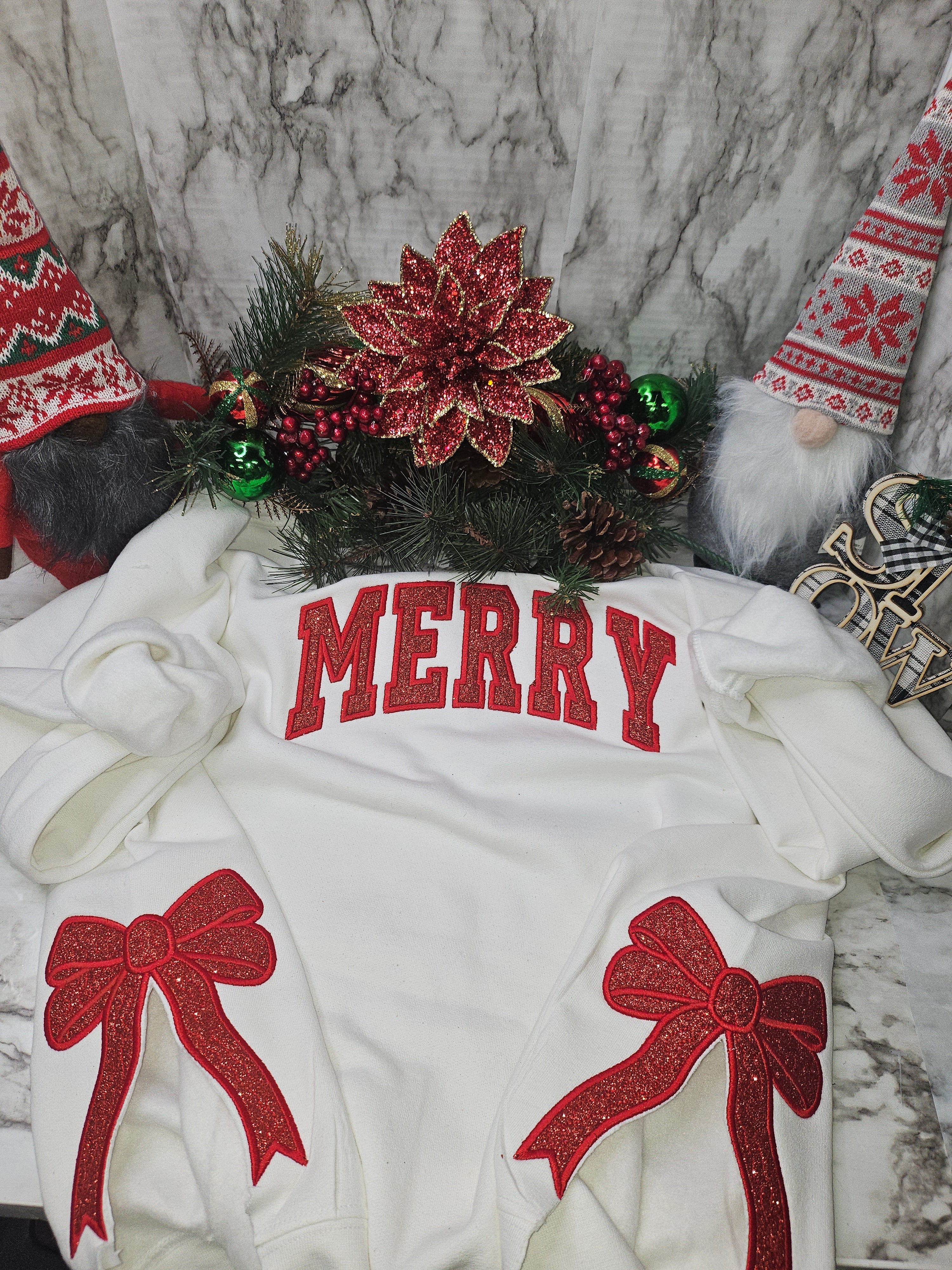 Christmas Applique Bow Shirt, Cute Christmas Shirt, Coquette Bow, Embroidered Side Slit Bow Shirt