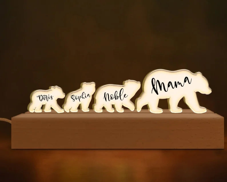 Personalized Bears Family Acrylic Night Light, Mama Bear LED Lamp,Mom Birthday Gift