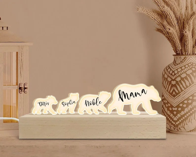 Personalized Bears Family Acrylic Night Light, Mama Bear LED Lamp,Mom Birthday Gift