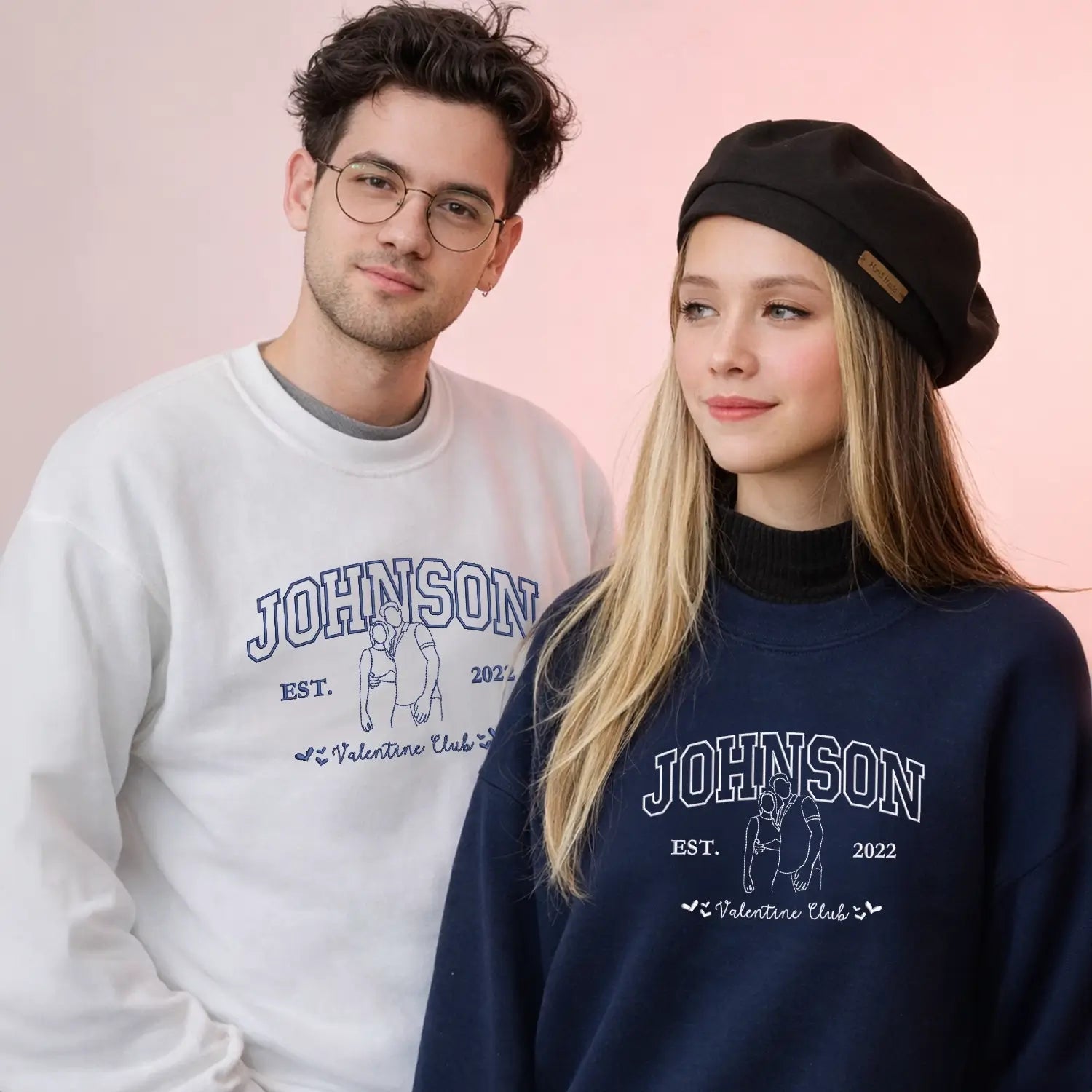 Custom Last Name Sweatshirt or Hoodie with Embroidered Portrait Photo