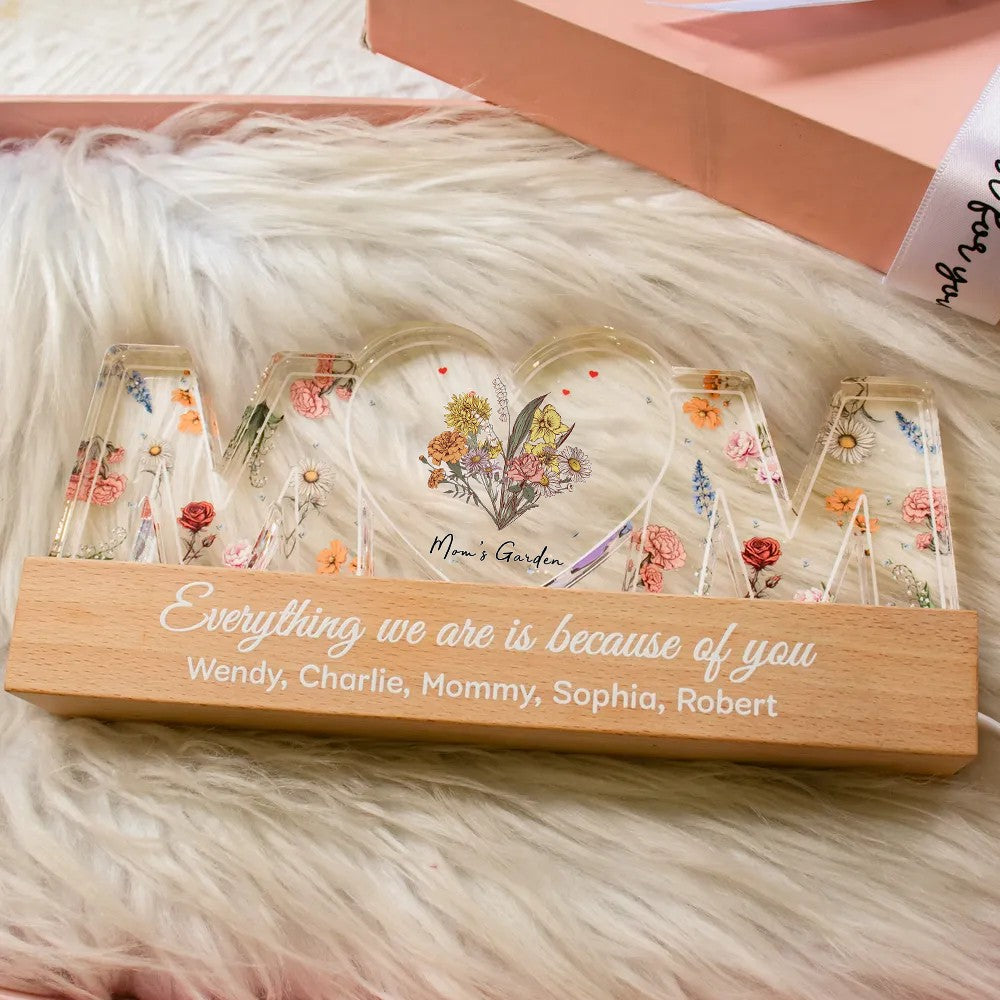 Customized Flower Print LED Night Light, Birthday Flowers, Gift For Mom