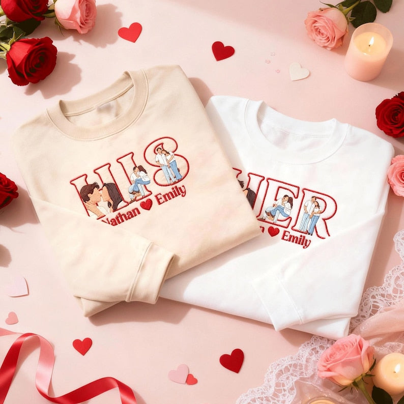 Custom Embroidered Couple Photo Sweatshirt