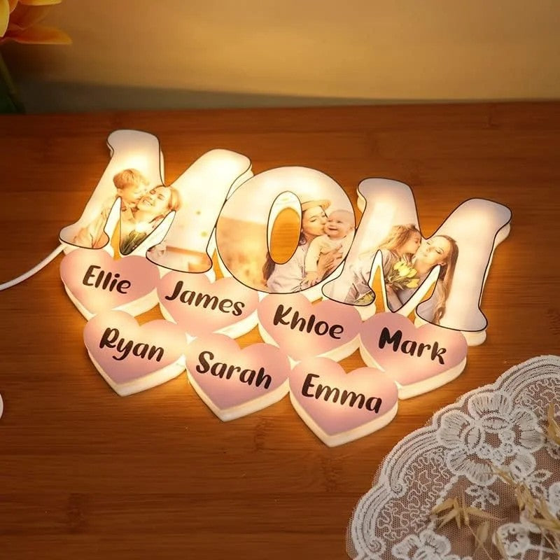 Personalized Photo Letter Night Light Acrylic Lamp Gifts for Mom Grandma Nana Wife
