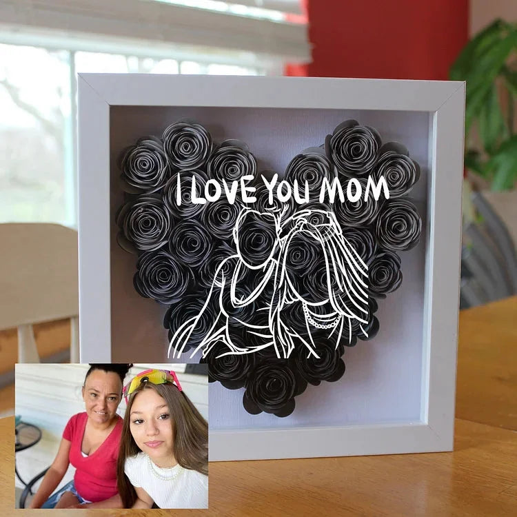 Custom Heart Line Art Flower Shadow Box, The best gift for family, Boyfriend Mother Father Day