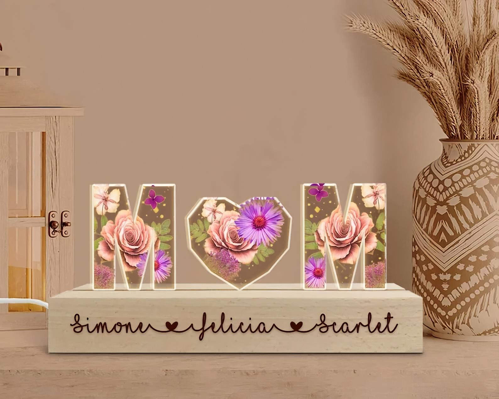 Custom Mother's Day Gift Ideas, Acrylic Night Light for Mom, 3D Night Lamp, New Mom Gift