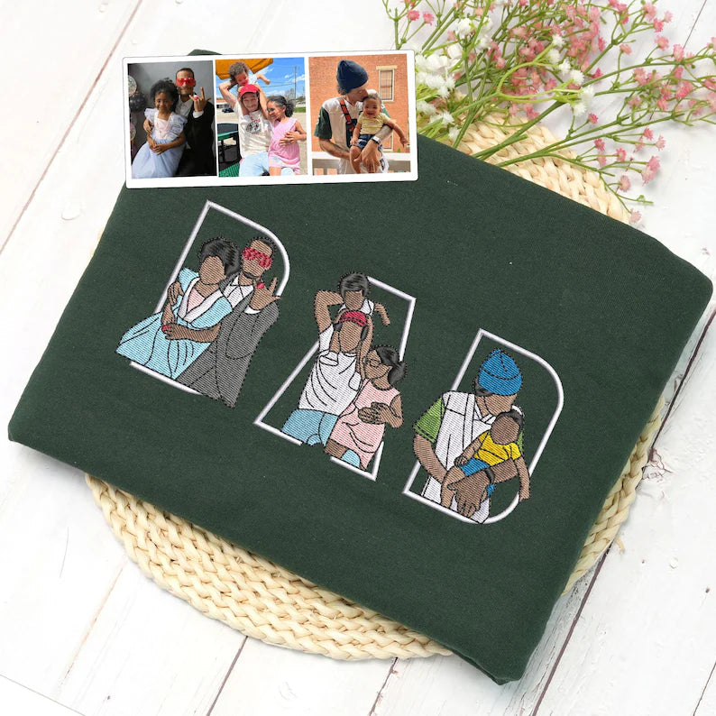 Custom Photo Portrait Embroidery Sweatshirt/Hoodie, Gift For Dad/Mama/Family