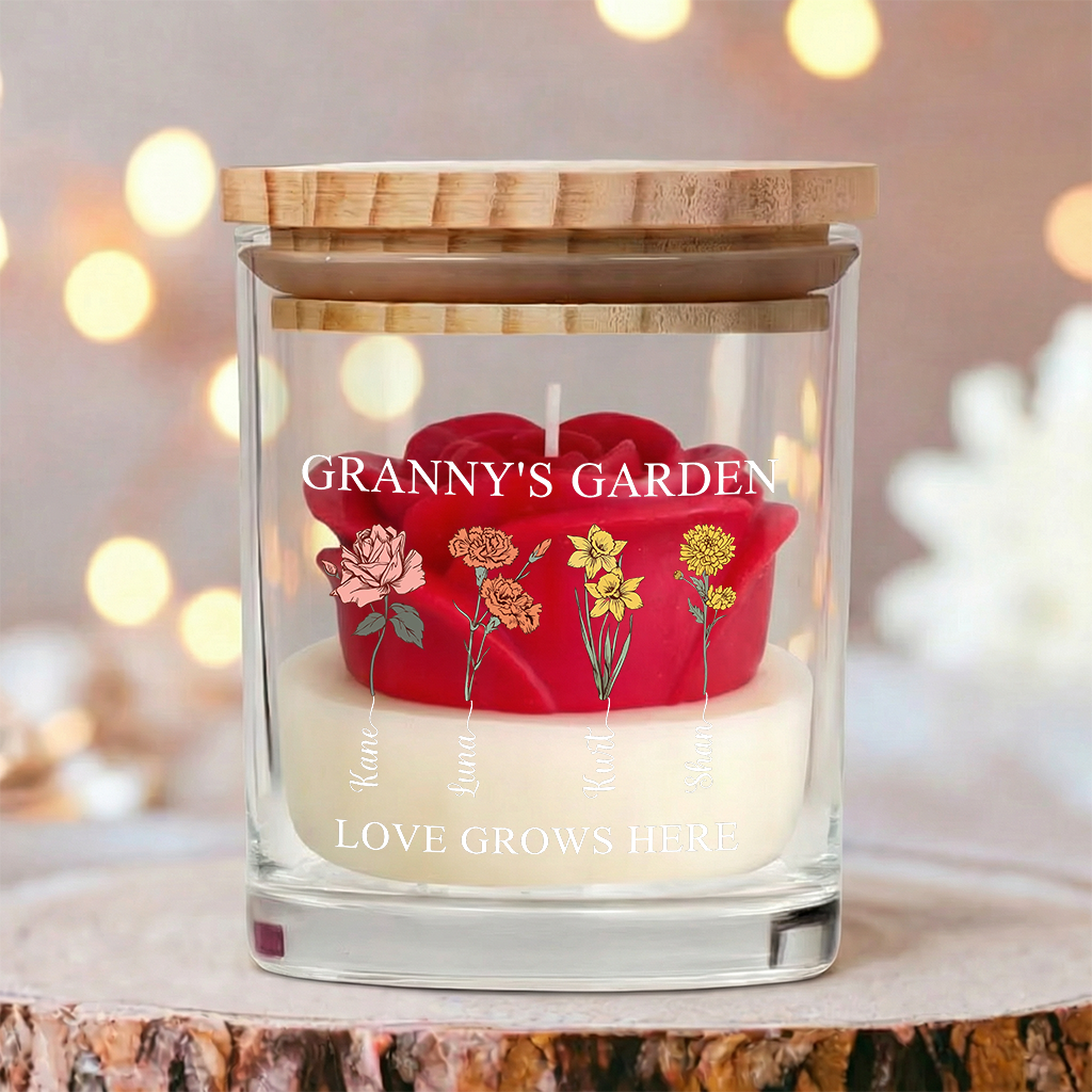 Personalized Birth Flower Soy Wax Candle – Custom Kids’ Names Gift for Mom, Mother’s Day Special