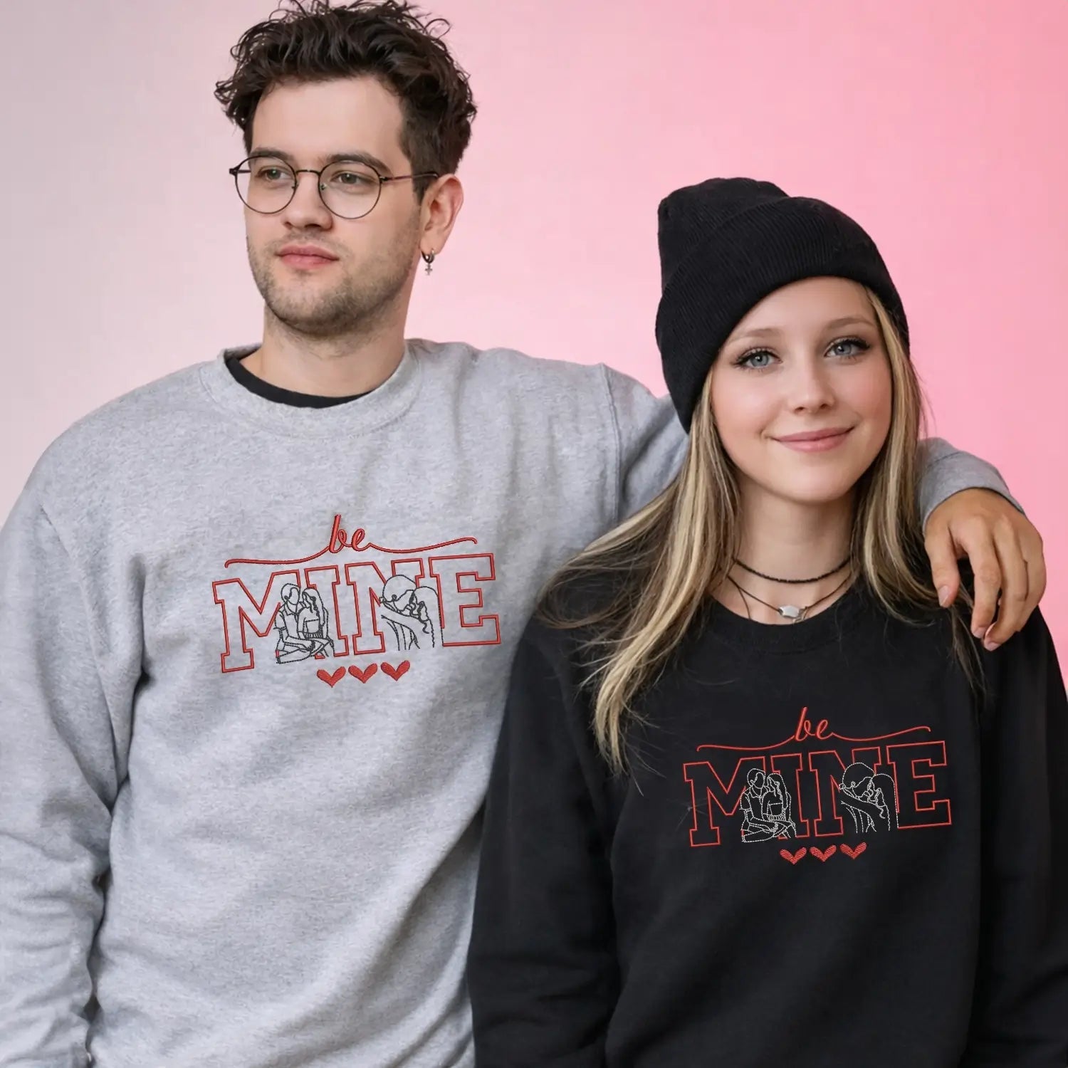 Custom Embroidered Be Mine Sweatshirt or Hoodie with Portrait from Photo