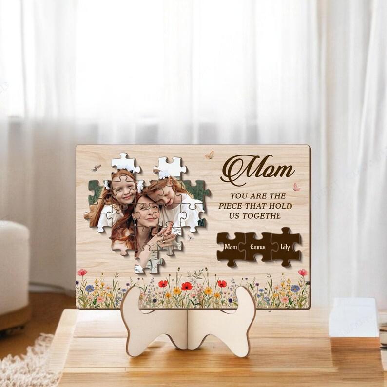 Custom YOU ARE THE PIECE THAT HOLDS US TOGETHER Family Name Photo Mom Puzzle Sign