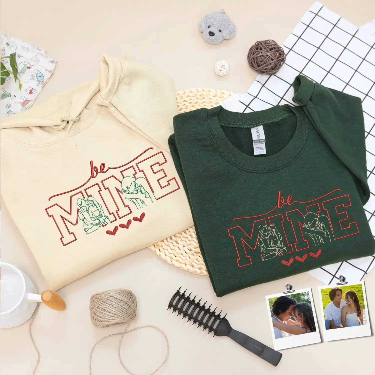 Custom Embroidered Be Mine Sweatshirt or Hoodie with Portrait from Photo