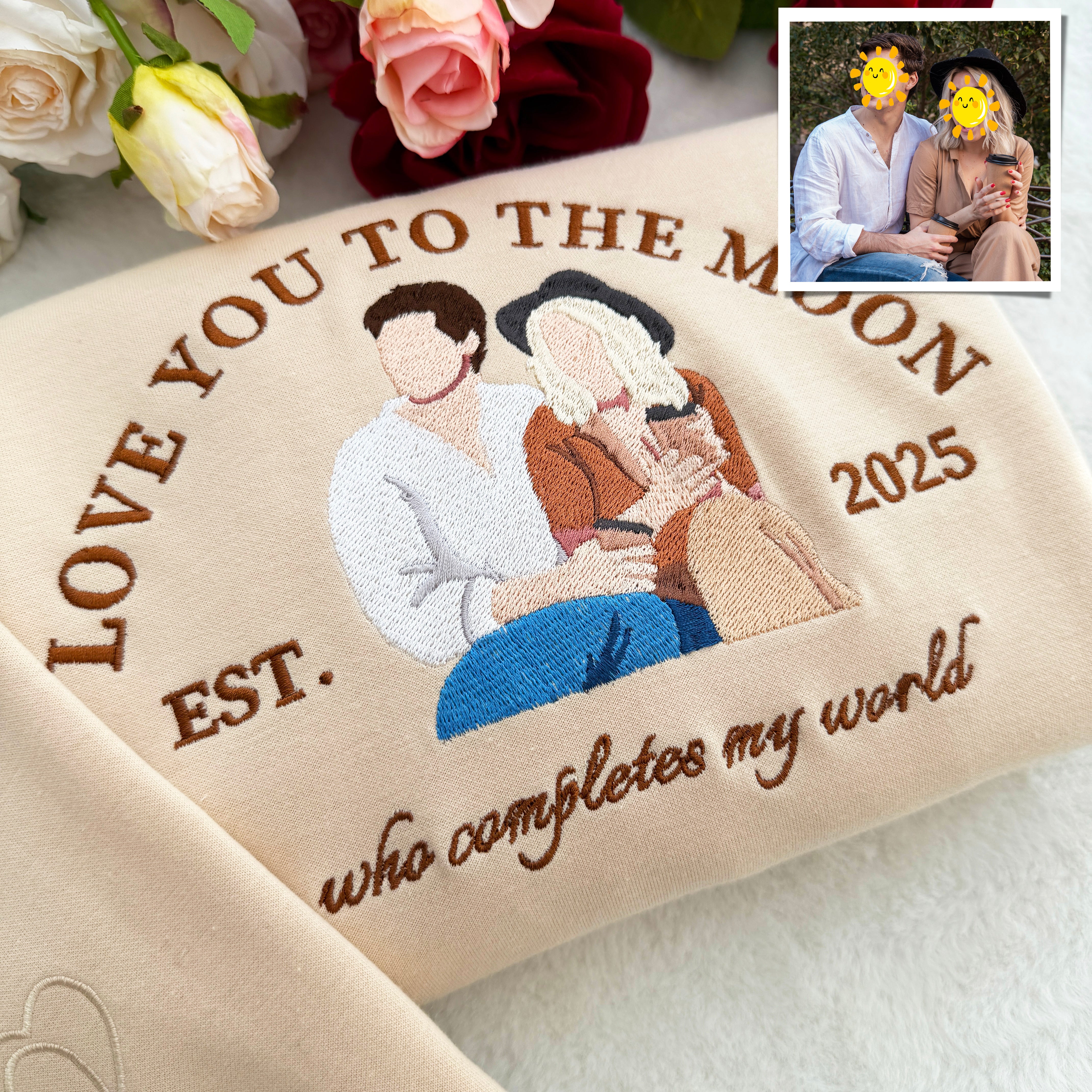 Personalized Embroidered Couple Sweatshirt With Custom Text & Date