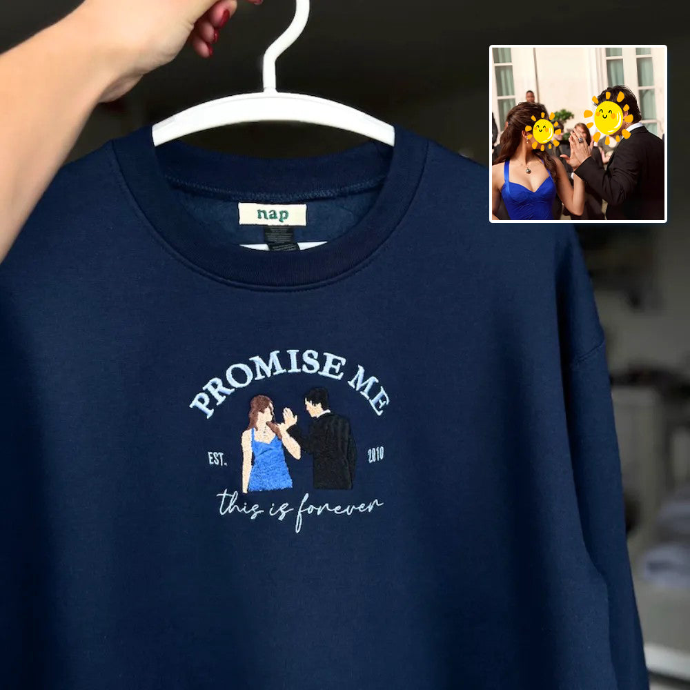 Personalized Embroidered Couple Sweatshirt With Custom Text & Date