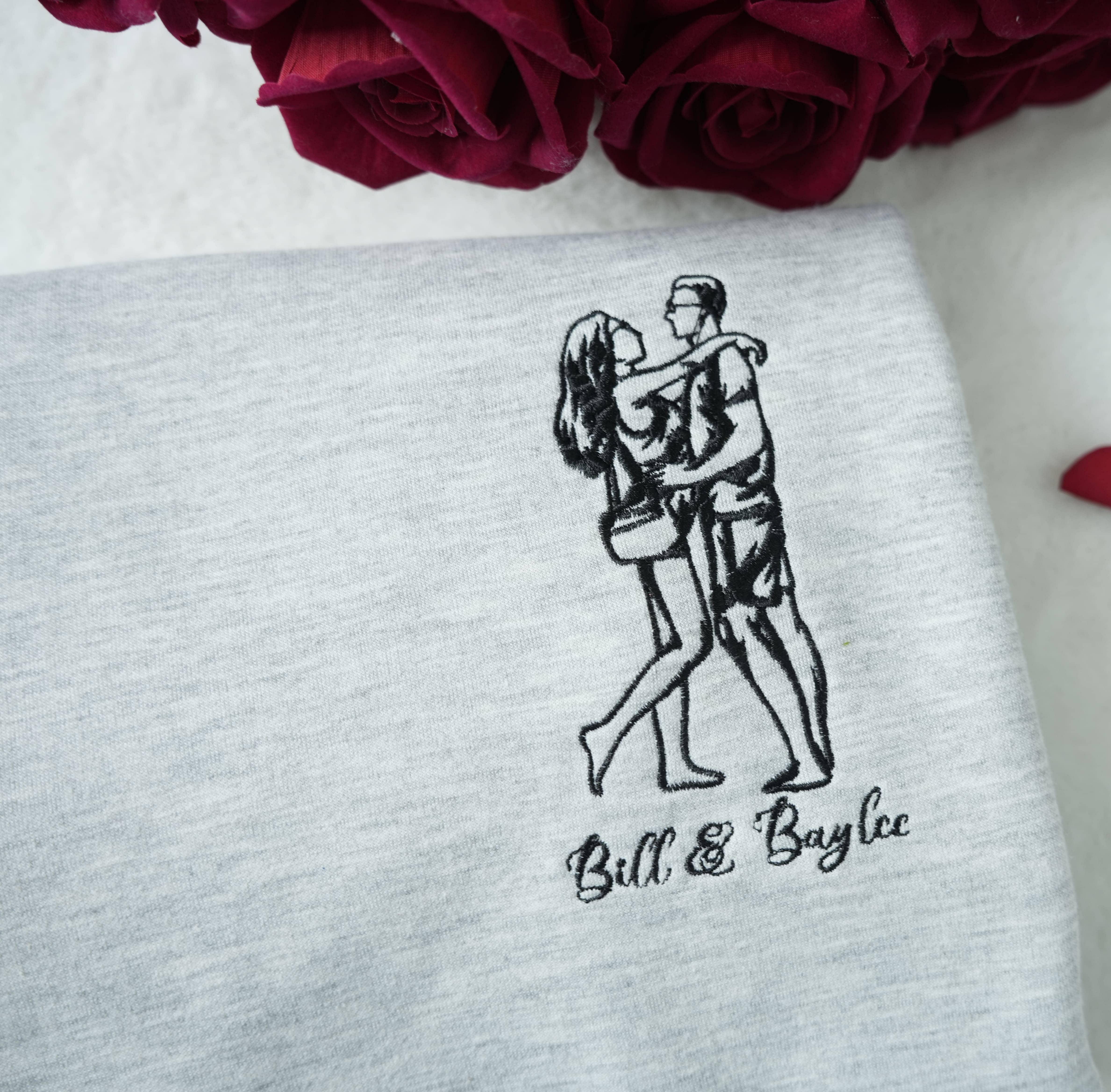 Personalized Couple Sketch Embroidered Sweatshirt – Custom Photo Line Art