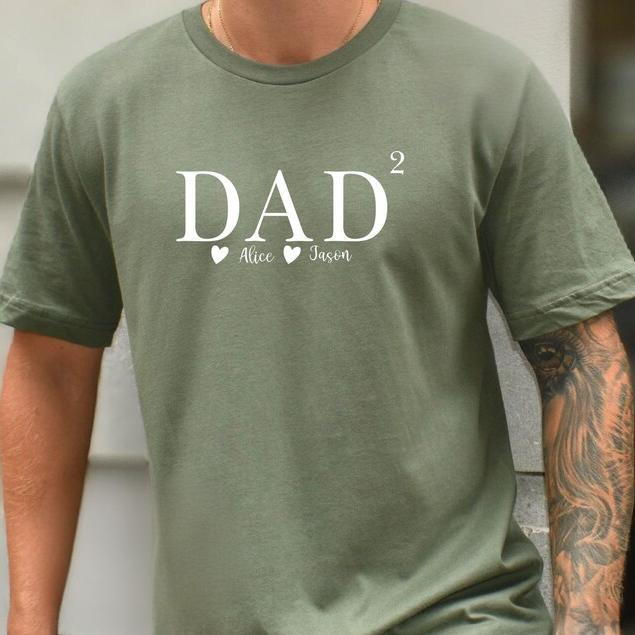 Custom Dad 2 Shirt With Kids Names, Third Baby Reveal, New Dad Gift