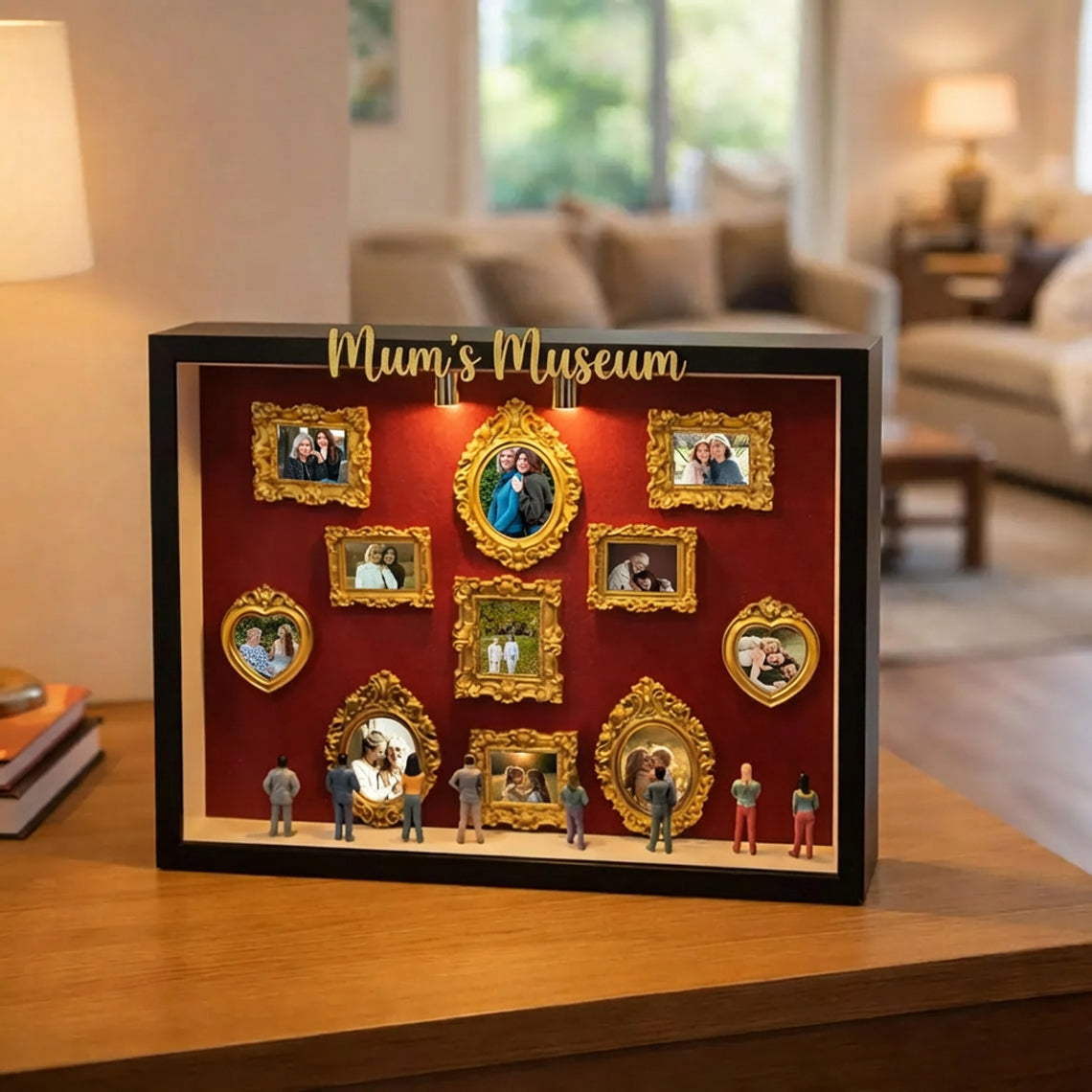 Personalized Mom's Memory Museum Photo Frame with Light, DIY Mini Museum Frame Box,Mother's Day Gift