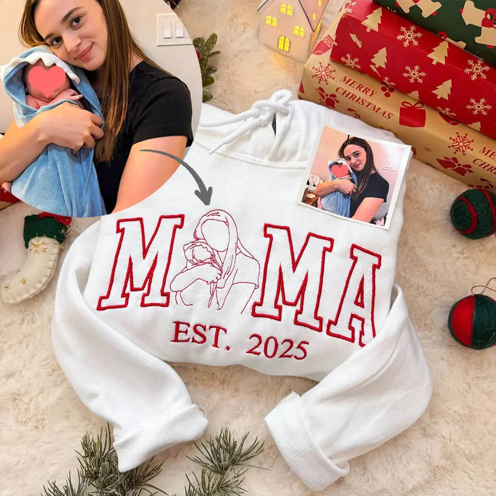 Custom Embroidered Mama Portrait Sweatshirt