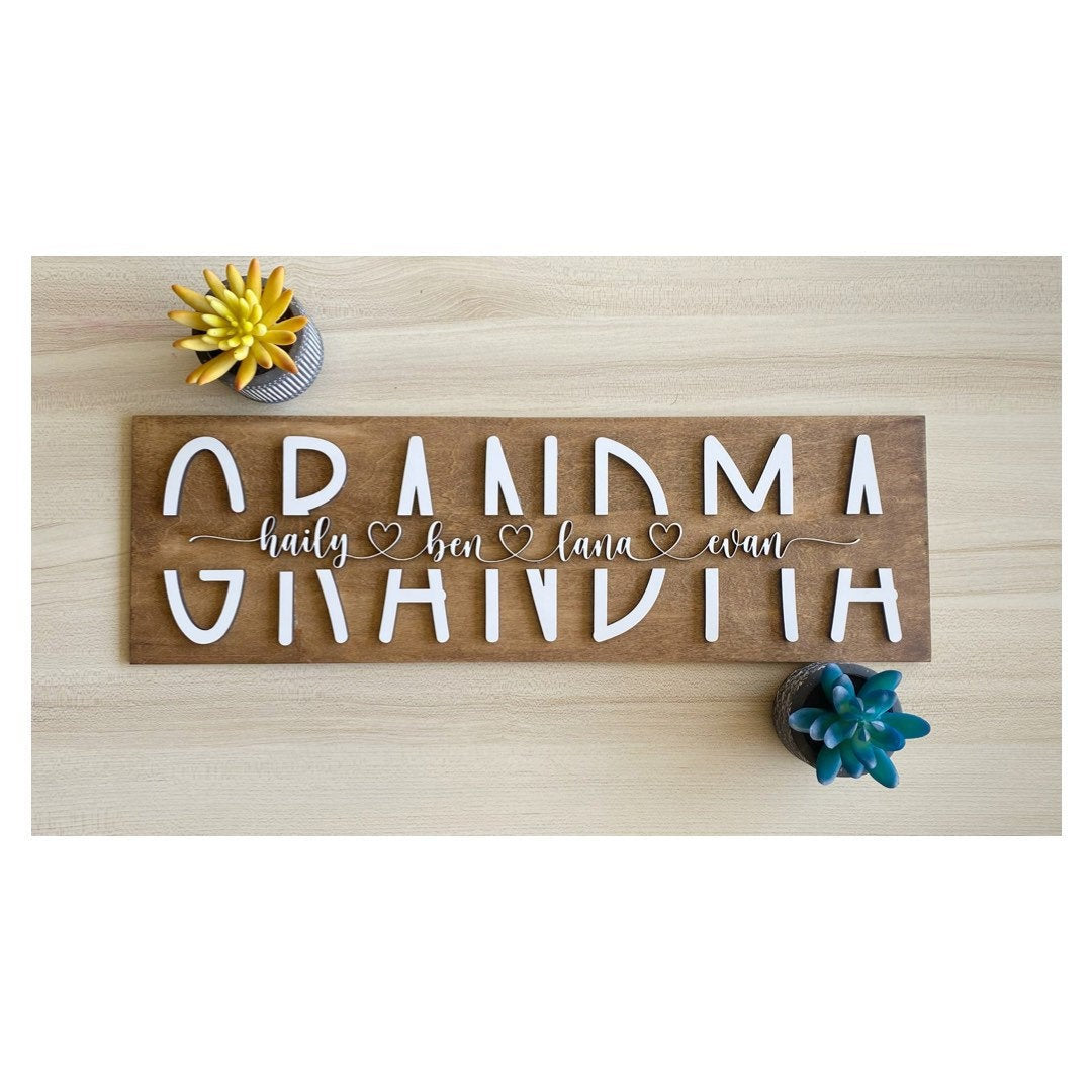 3D Personalized Grandma Sign with Children Name | Personalized Mother's Day Gift