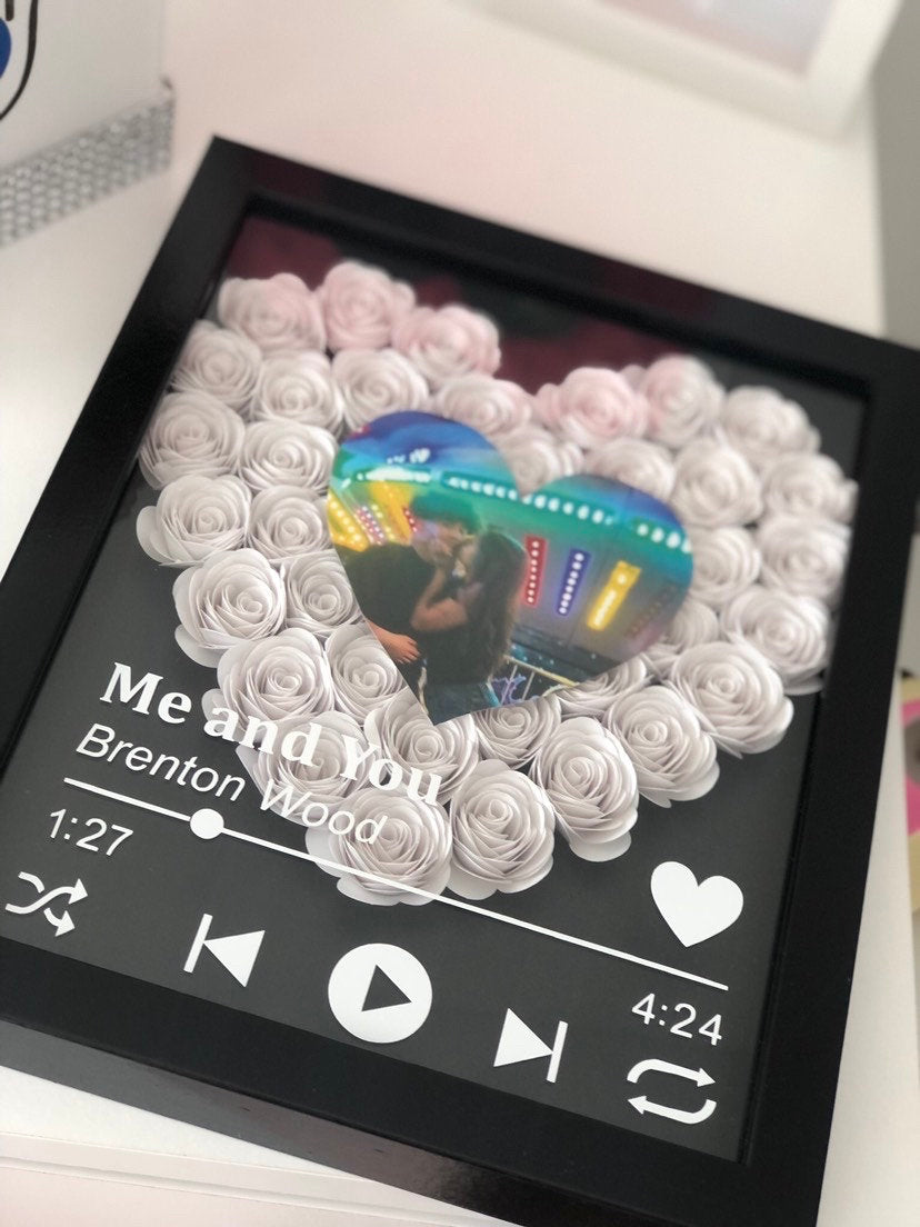 Personalized Roses Flower Shadow Box With Couple Photo For Wedding Anniversary Valentine's Day