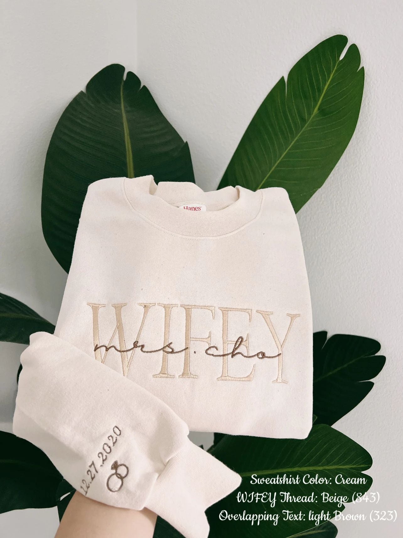 Personalized Embroidered Wife Sweatshirt Custom Last Name Crewneck