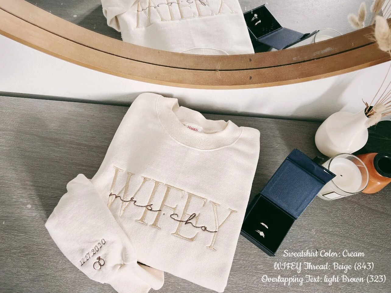 Personalized Embroidered Wife Sweatshirt Custom Last Name Crewneck