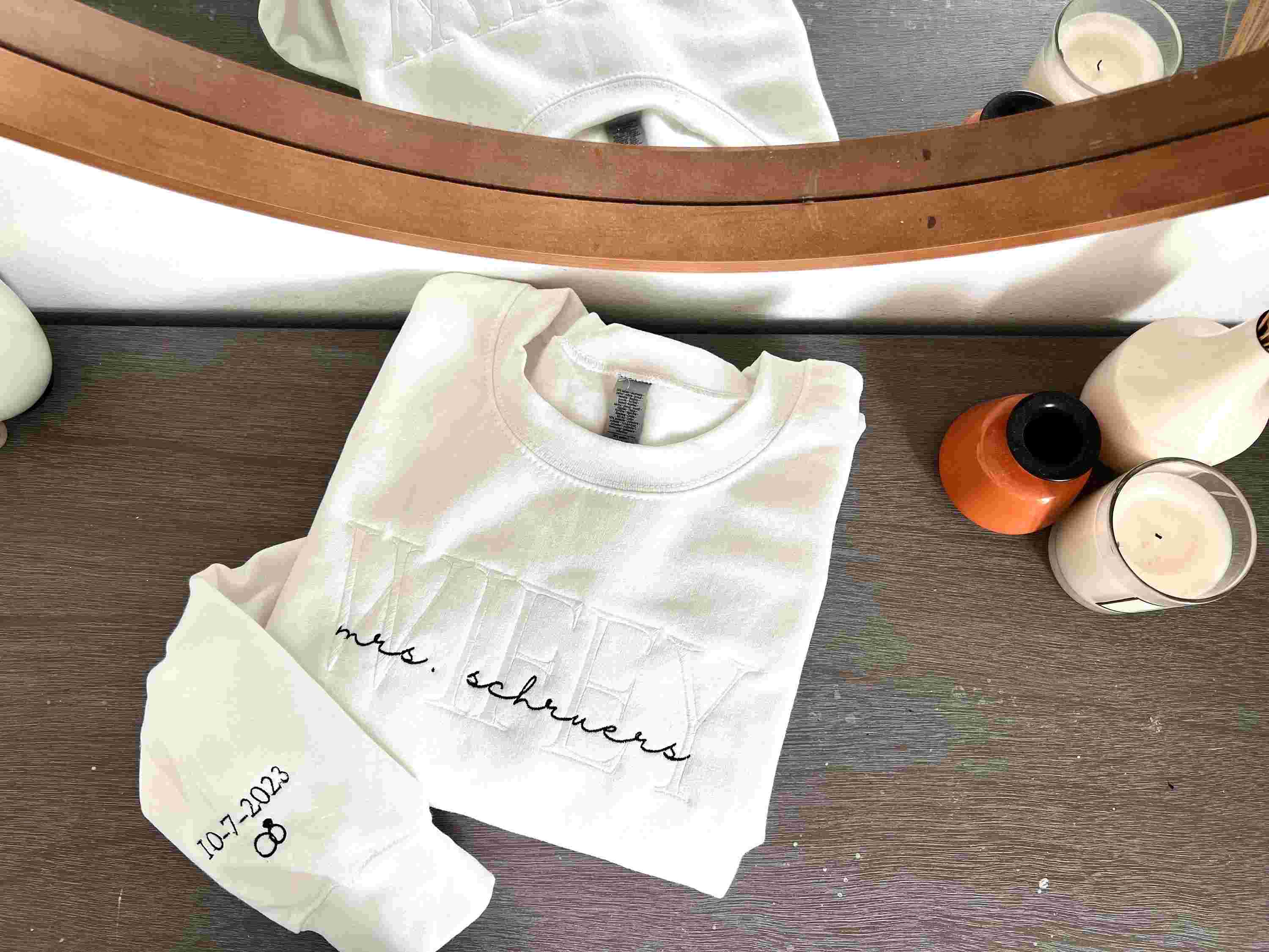 Personalized Embroidered Wife Sweatshirt Custom Last Name Crewneck