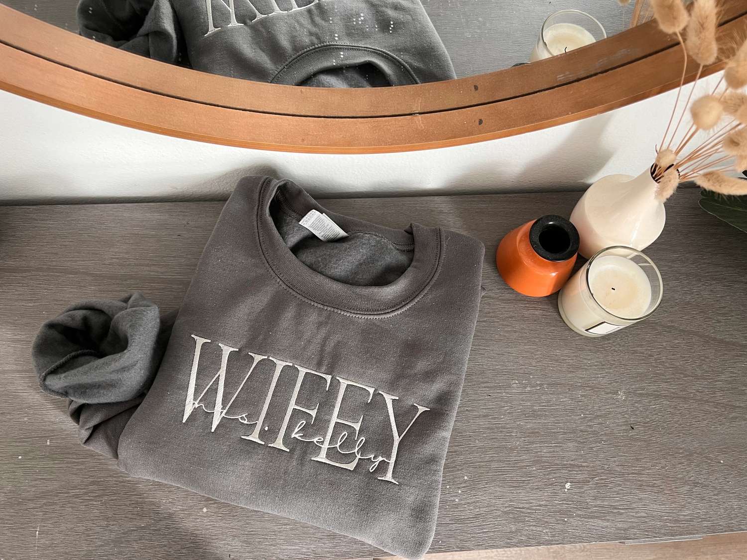 Personalized Embroidered Wife Sweatshirt Custom Last Name Crewneck