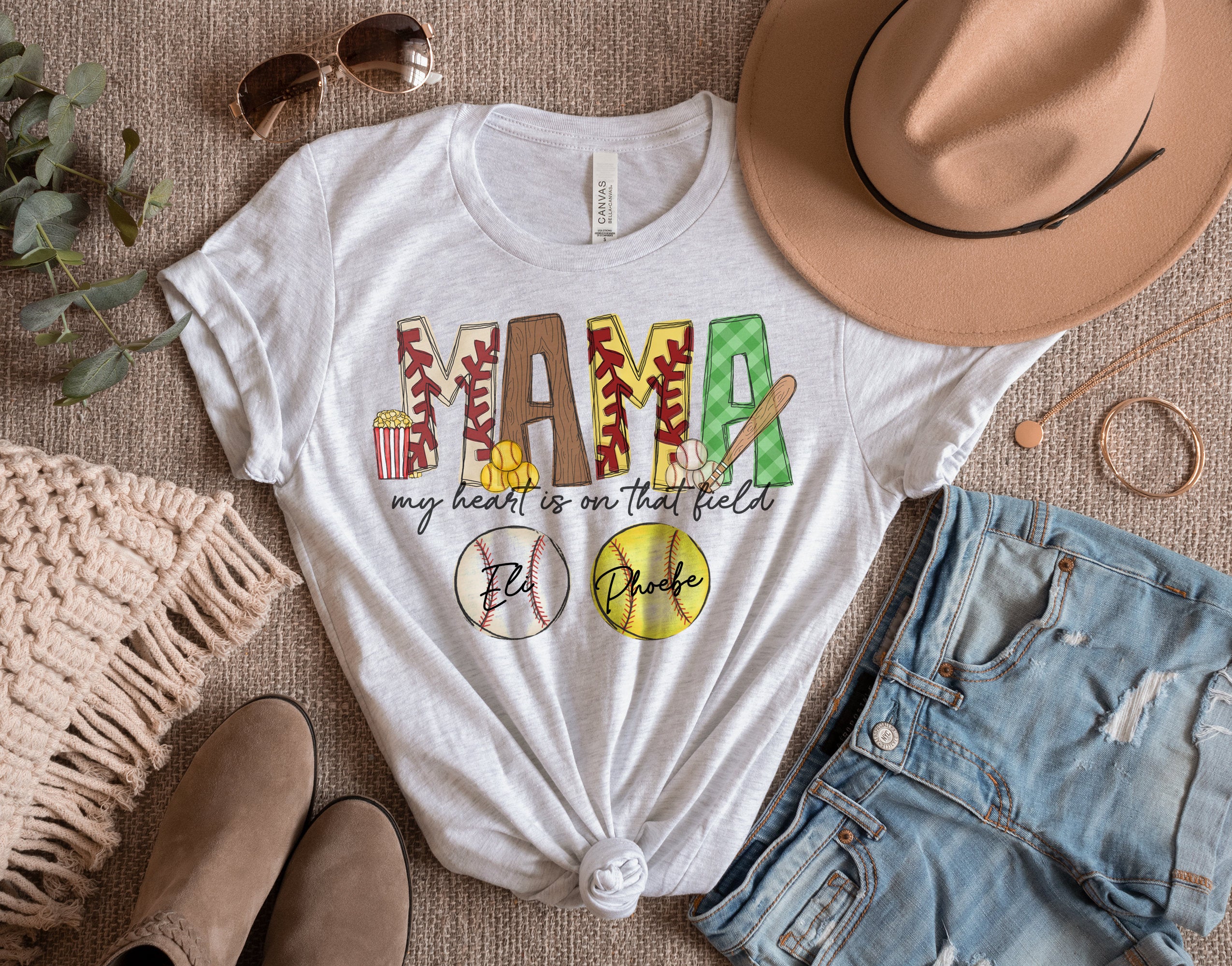 Personalized Baseball Long Sleeve My Heart is On That Field T-Shirt