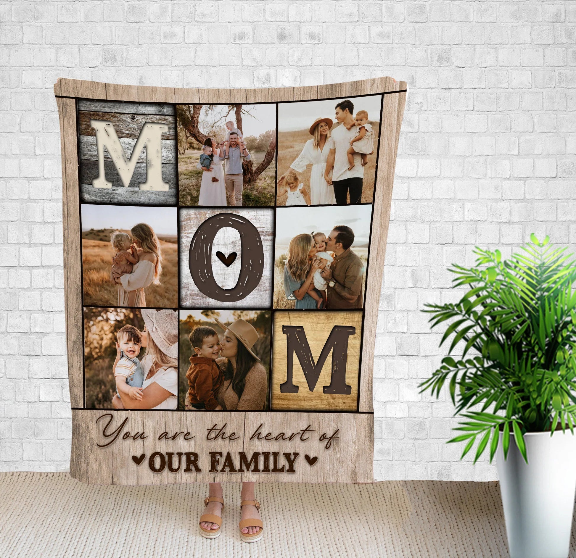 Custom 8 Photos Fleece Blankets Gift for Mom (Customized free)