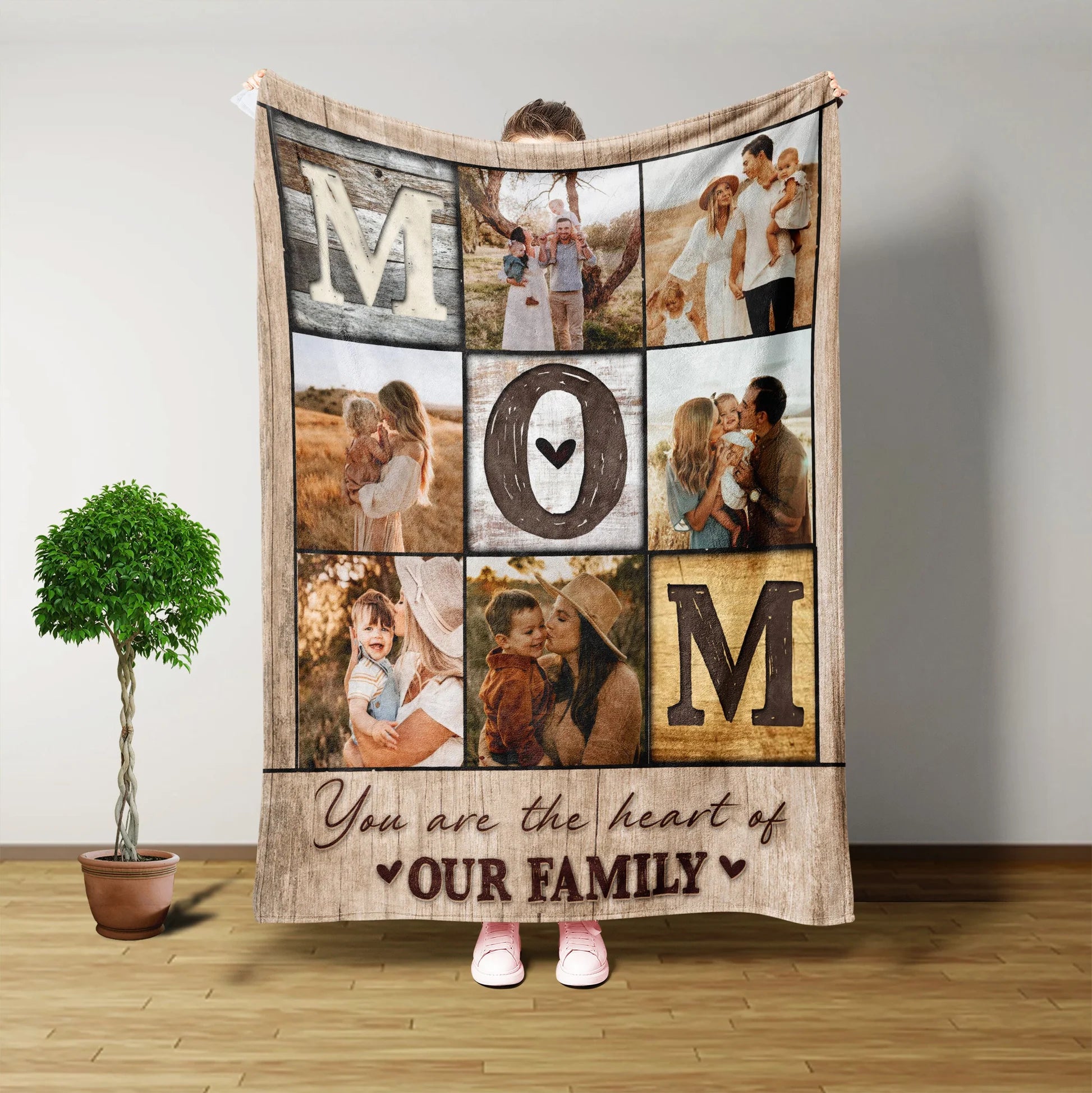 Custom 8 Photos Fleece Blankets Gift for Mom (Customized free)