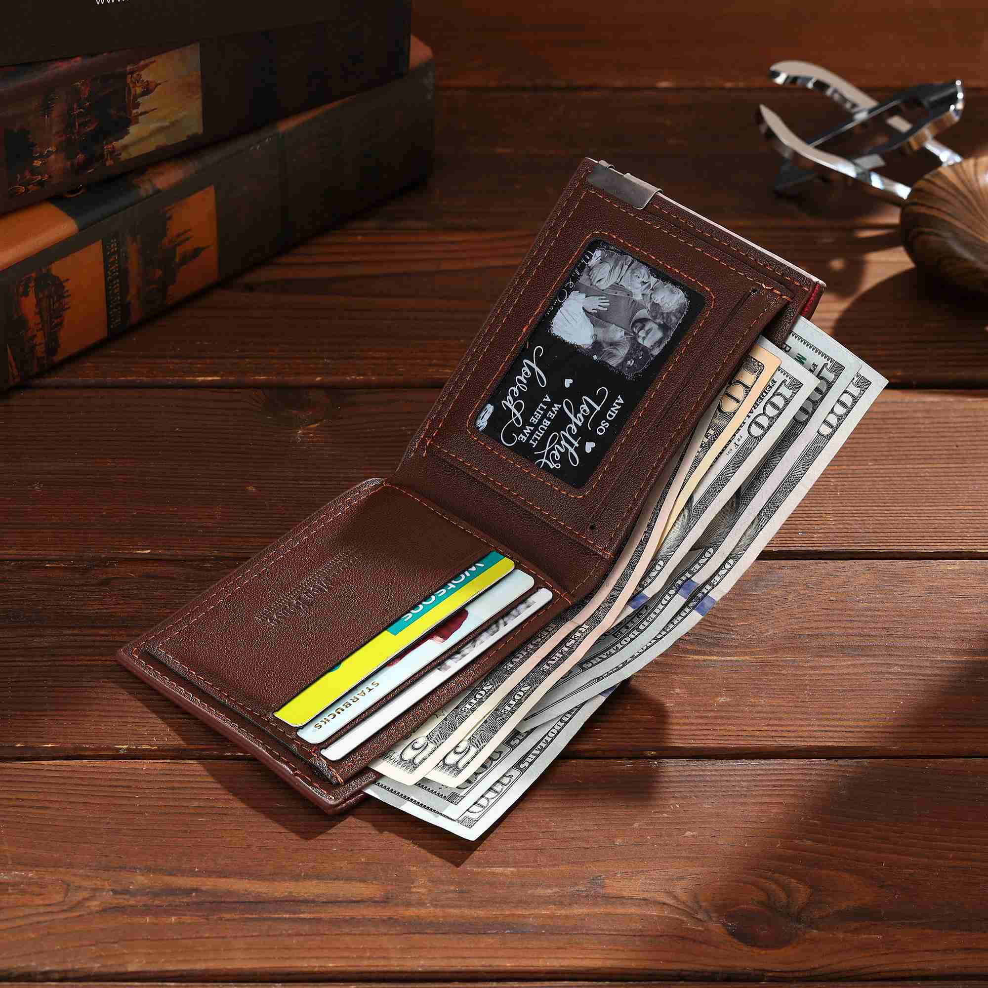 Personalized Photo Wallet For Men,Initial Name Engraved Custom Picture Wallet Gift for Him (Customized free)