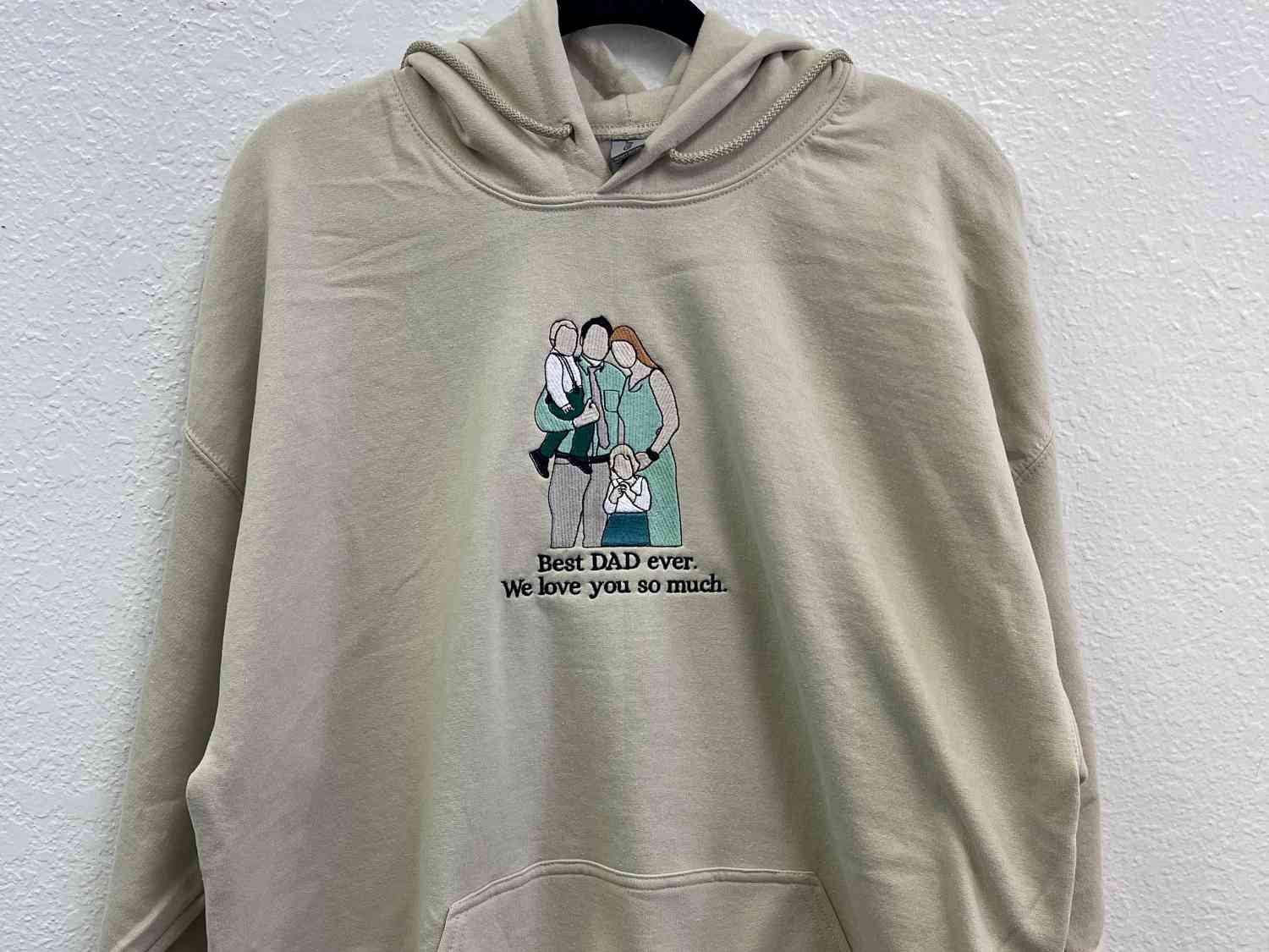 Personalized Embroidered Portrait With Photo Hoodie For Dad
