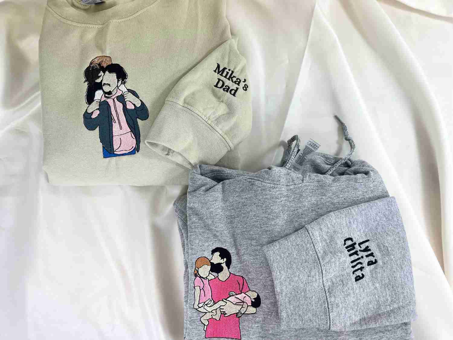Personalized Embroidered Portrait With Photo Hoodie For Dad