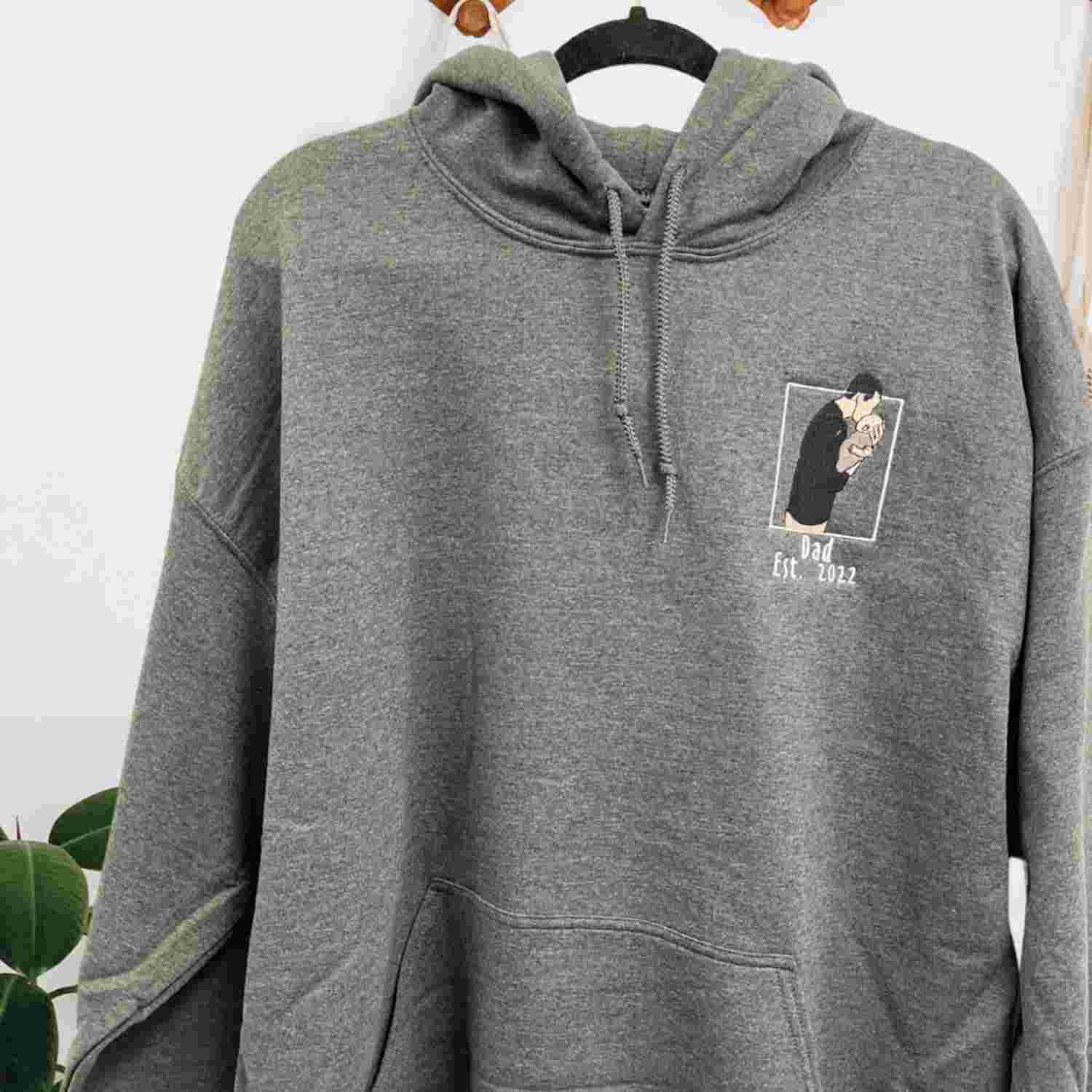 Personalized Embroidered Portrait With Photo Hoodie For Dad