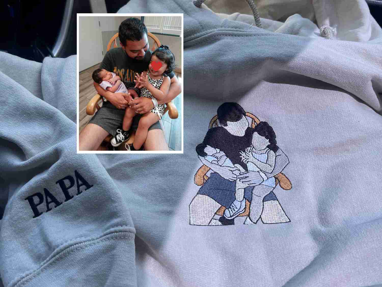 Personalized Embroidered Portrait With Photo Hoodie For Dad
