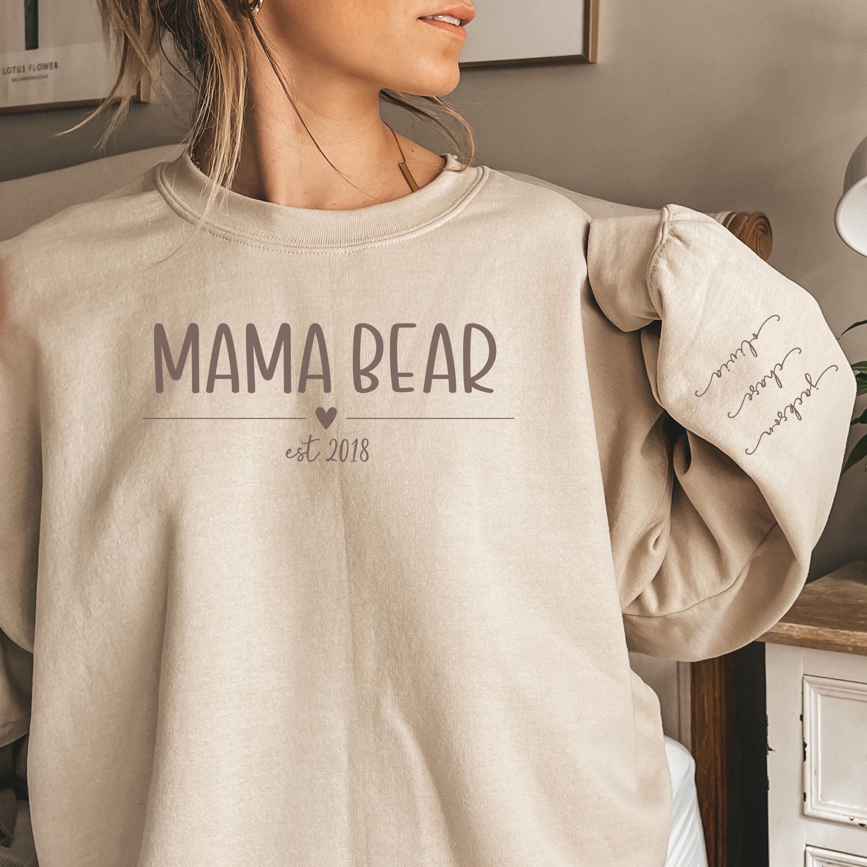 Custom Mama Sweatshirt with kids names on the sleeve, Custom gift for mom, Mom gift, Gift for New Mom, Mama Bear, Minimalist Mama Sweatshirt