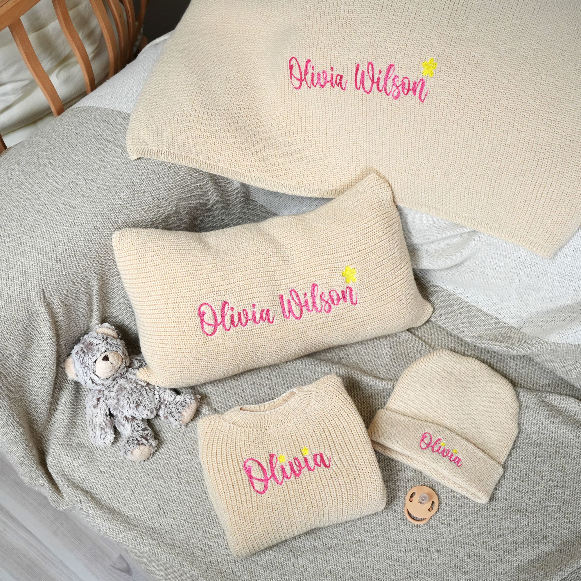 Personalized Baby Embroidered Beanie Sweater Set, Custom Baby Name Beanie, Baby Shower Gift, First Christmas Baby Gift Set, Newborn Gift, Pregnancy Gift