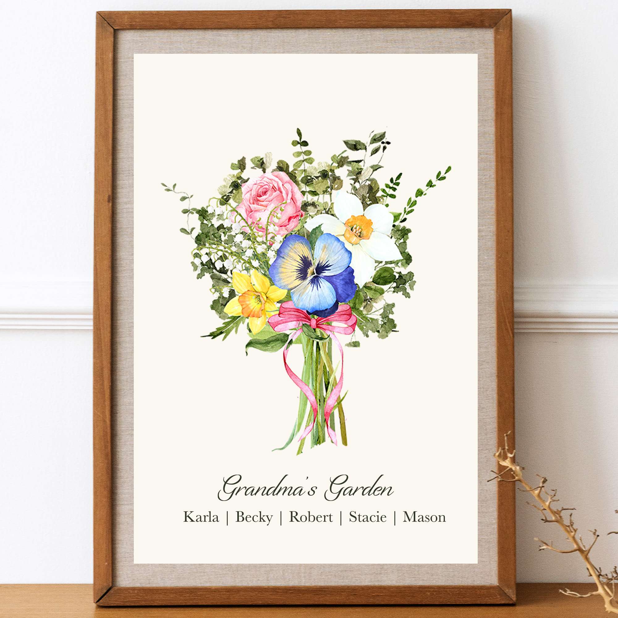 Birth Flower Print | Custom Bouquet Painting | Birth Month Flower Personalized Gift for Mom