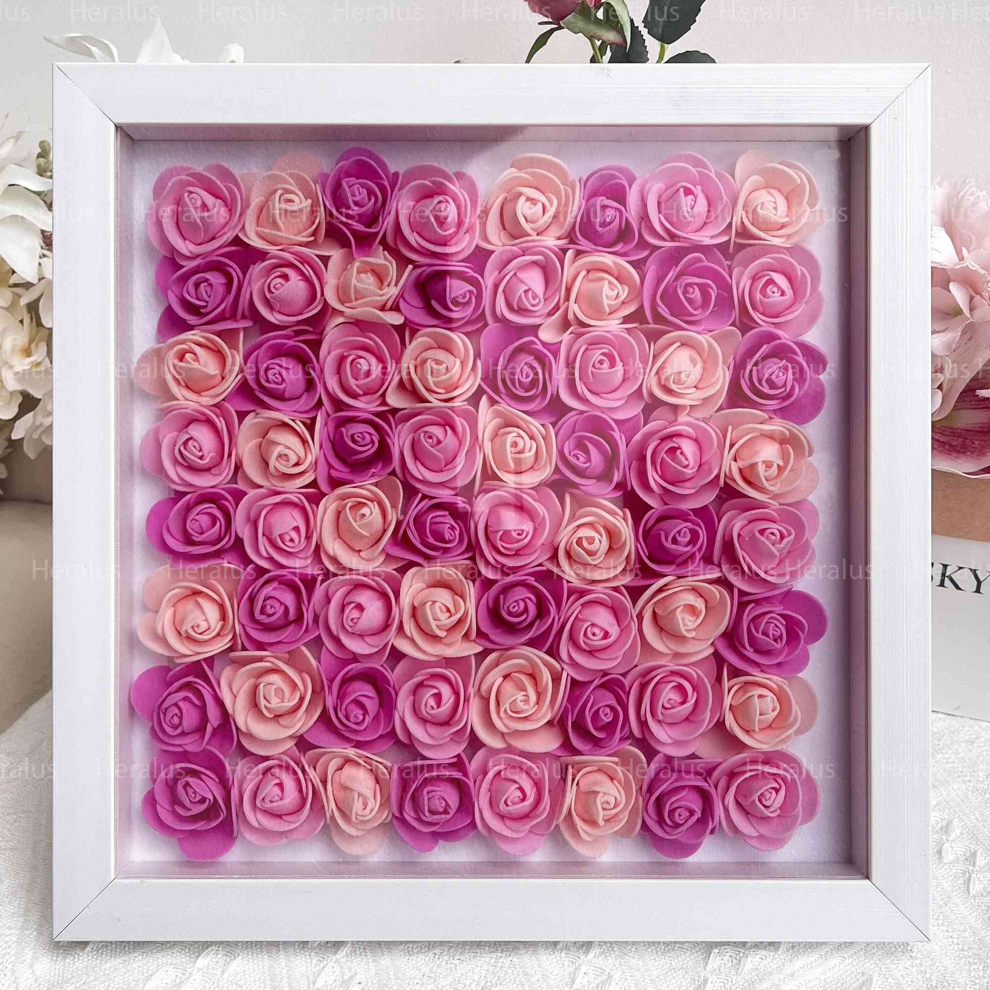 Grandma Hearts Mom Hearts - Personalized Flower Shadow Box