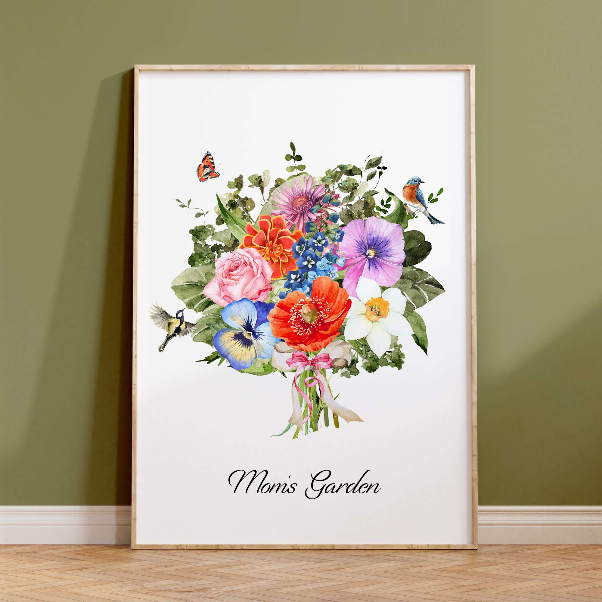 Birth Flower Print | Custom Bouquet Painting | Birth Month Flower Personalized Gift for Mom