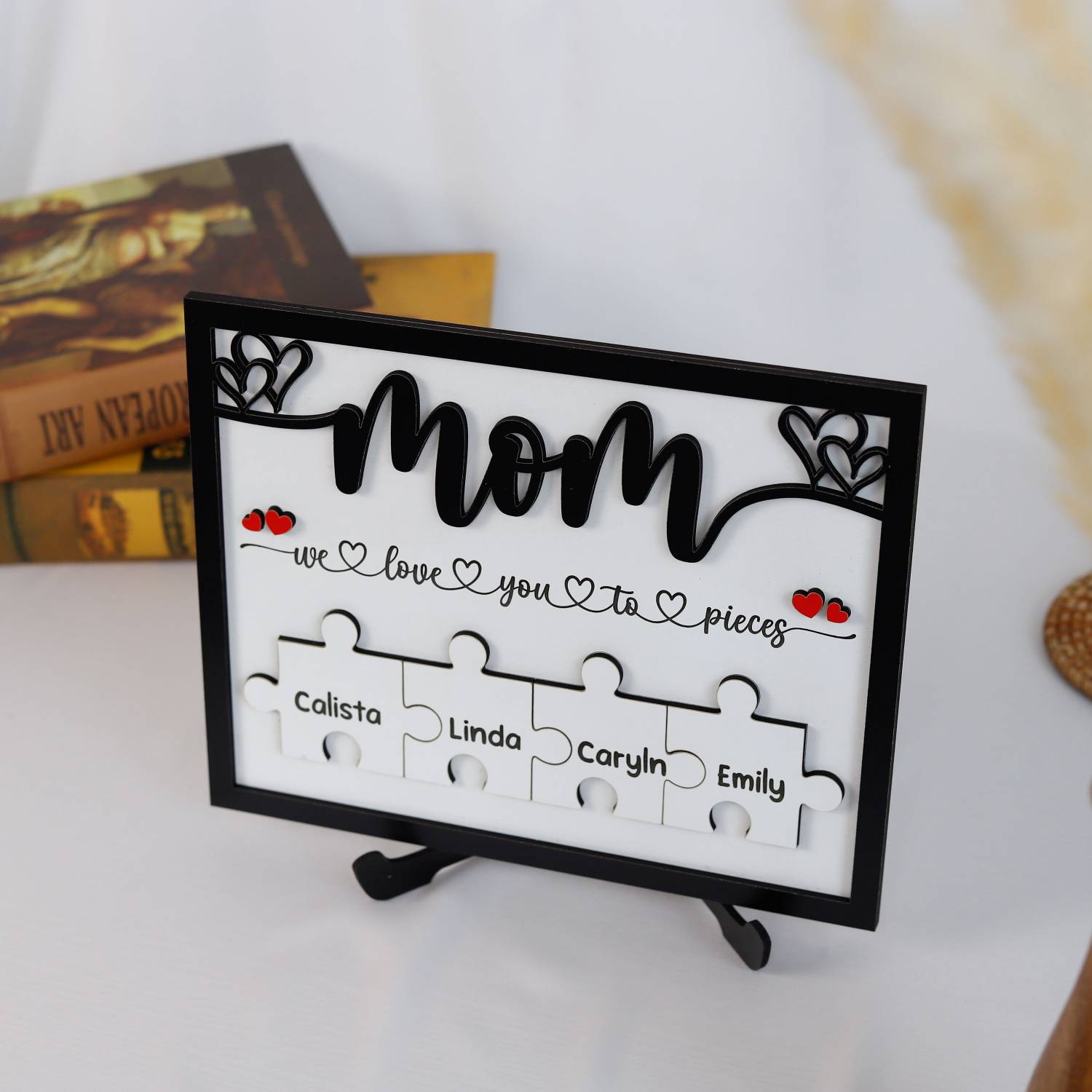 Personalized Mom Puzzle Pieces Frame, Mum Wooden Sign, Puzzle Mom Plaque