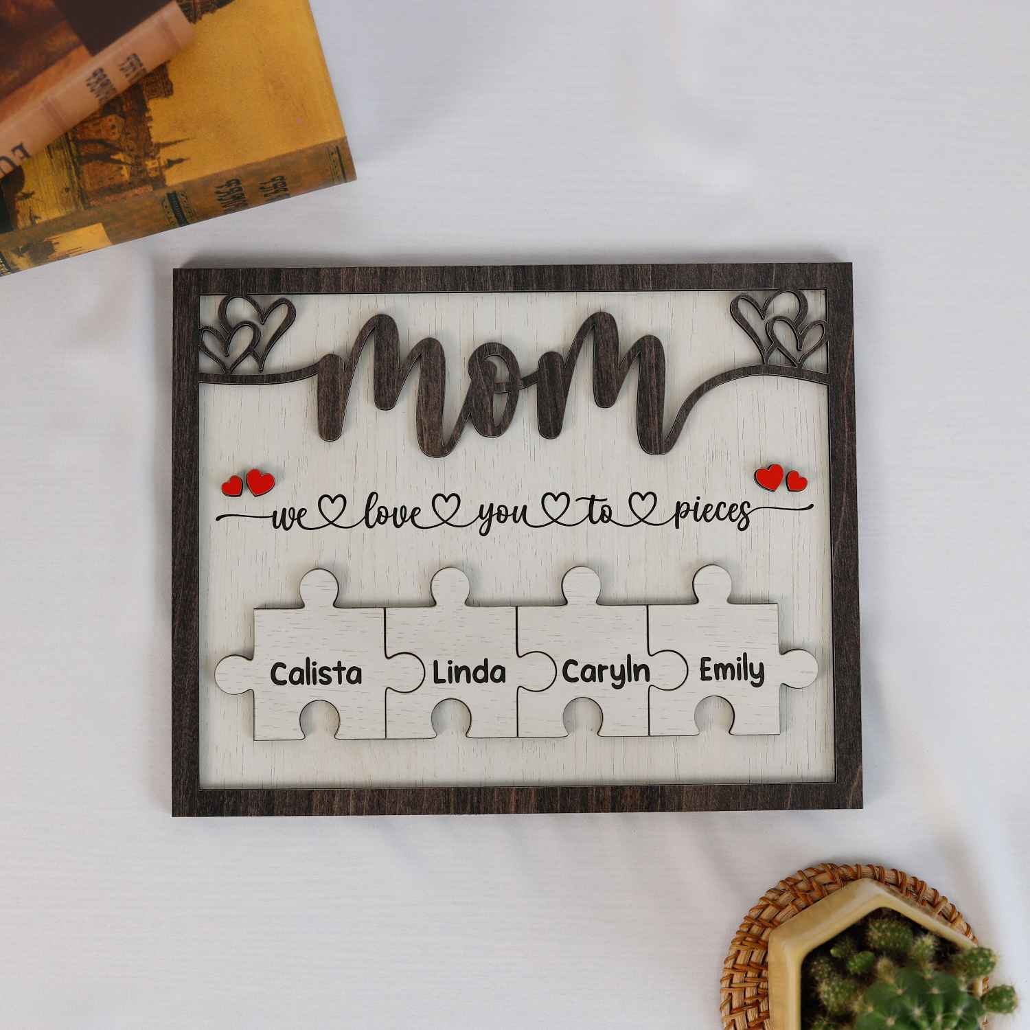 Personalized Mom Puzzle Pieces Frame, Mum Wooden Sign, Puzzle Mom Plaque