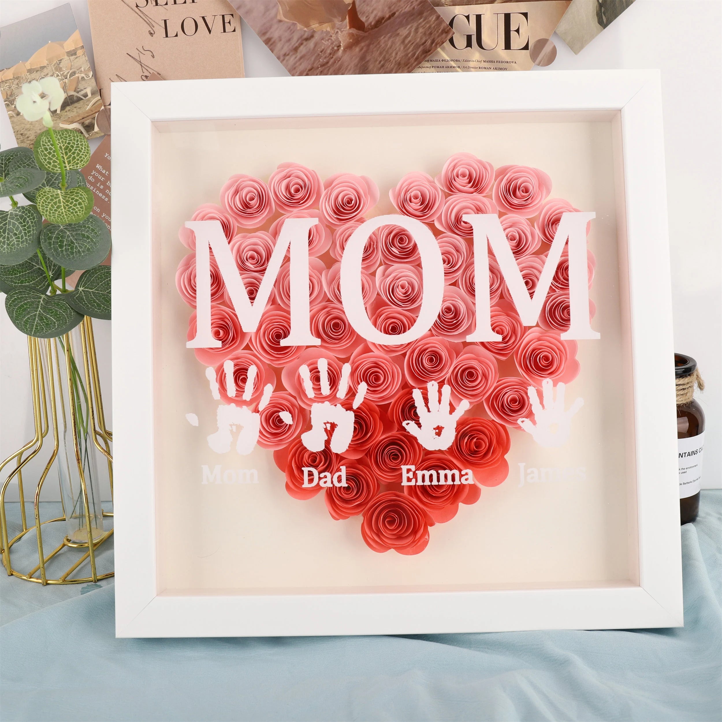 Custom Heart Flower Shadow Box,Custom Rose Shadow Box,Birthday Gift,Mothers Day Gift