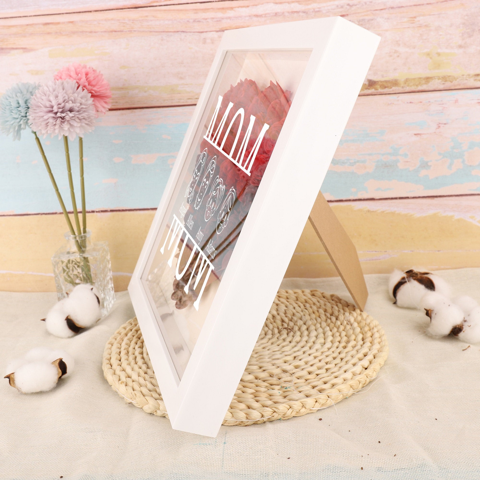 Mom Heart Shadowbox Frame Gift,Personalized Roses Shadow Box,Mother’s Day Gift