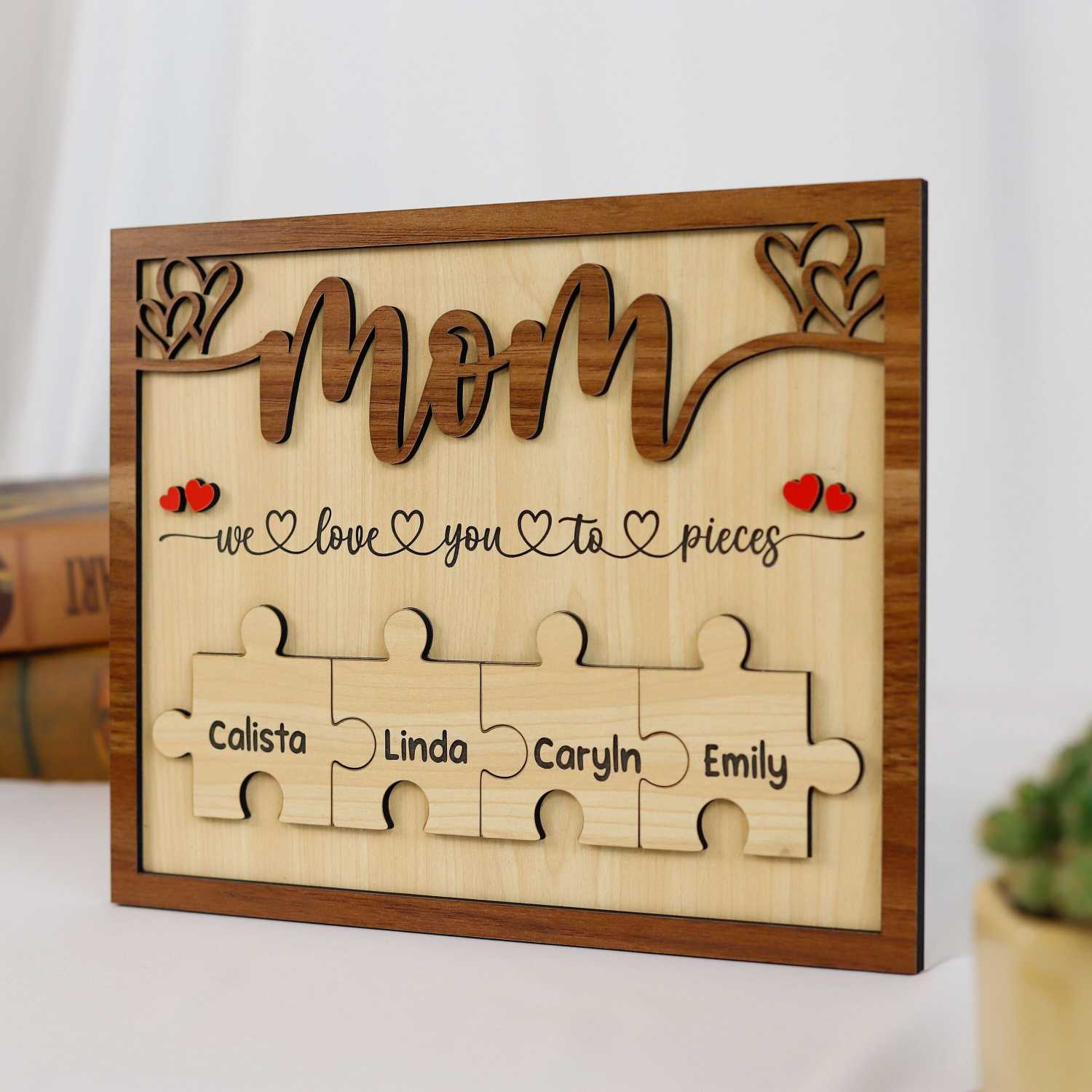 Personalized Mom Puzzle Pieces Frame, Mum Wooden Sign, Puzzle Mom Plaque