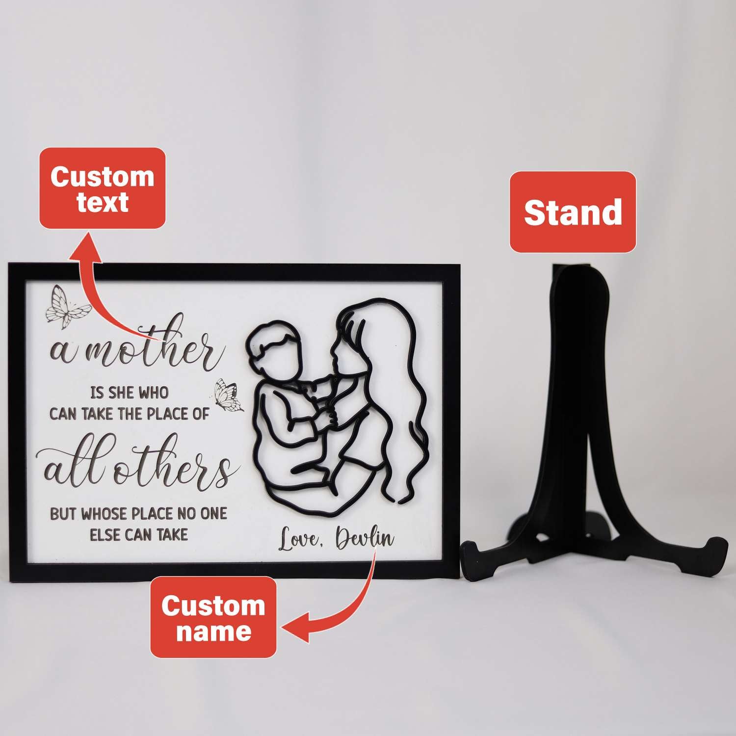 Personalized Mothers Day Wood Sign, Mom Desk Decor, Mom Wooden Stand,Mom Plaque