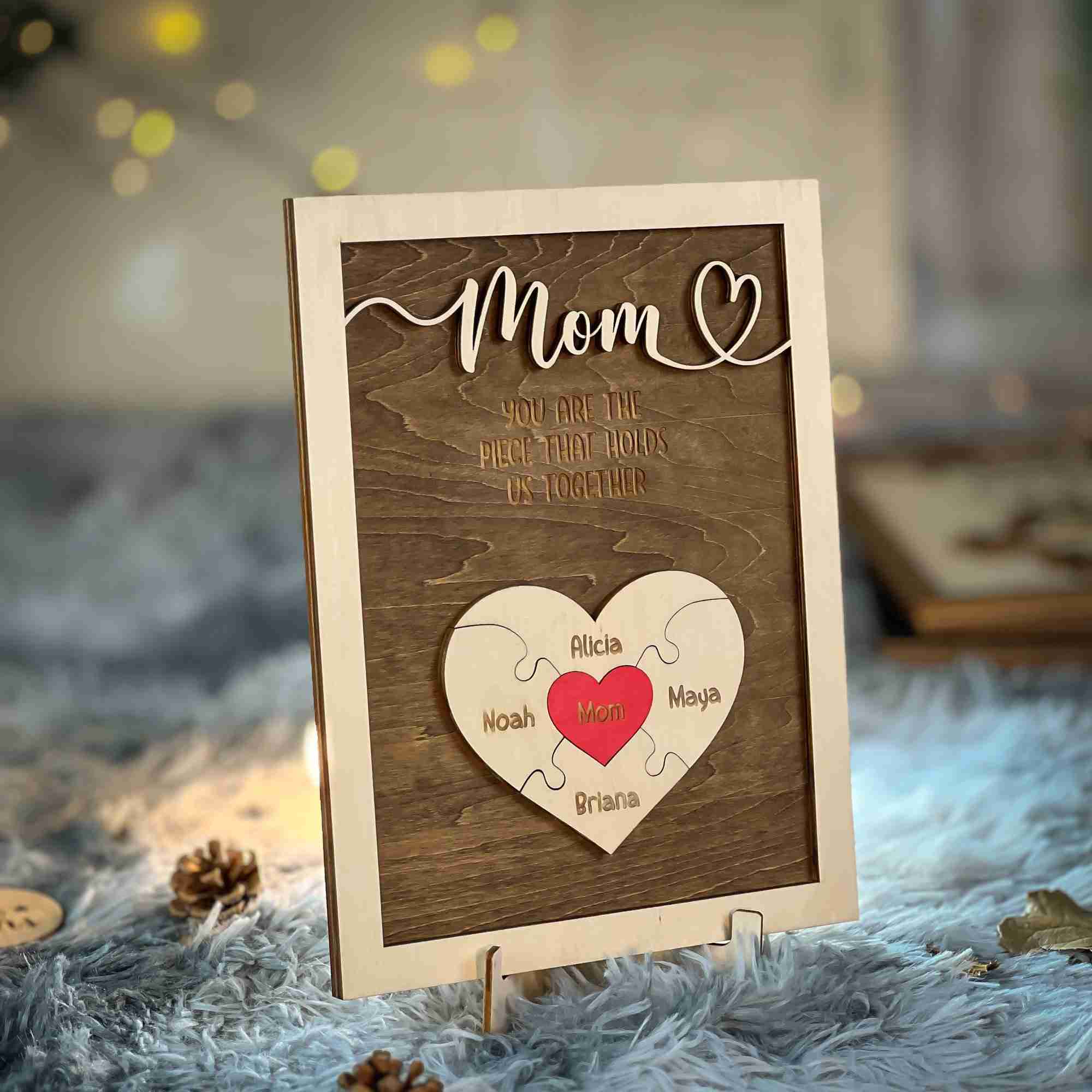 Custom Mothers Day Puzzle, Personalized Mom You Are The Piece That Holds Us Together Puzzle Sign