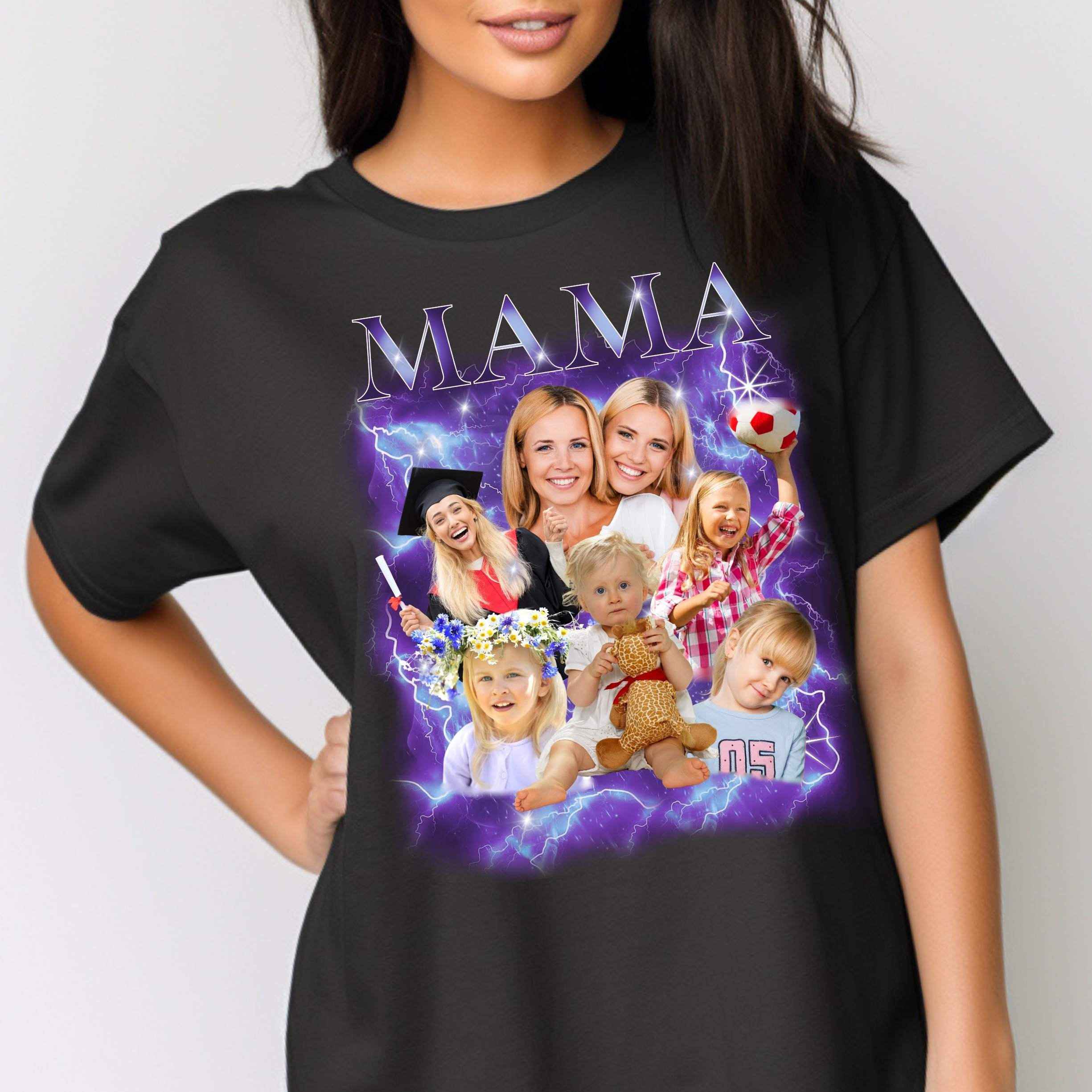 Custom Photo Mama Shirt, Custom Bootleg Rap Mama Shirt With Kid Face Photos