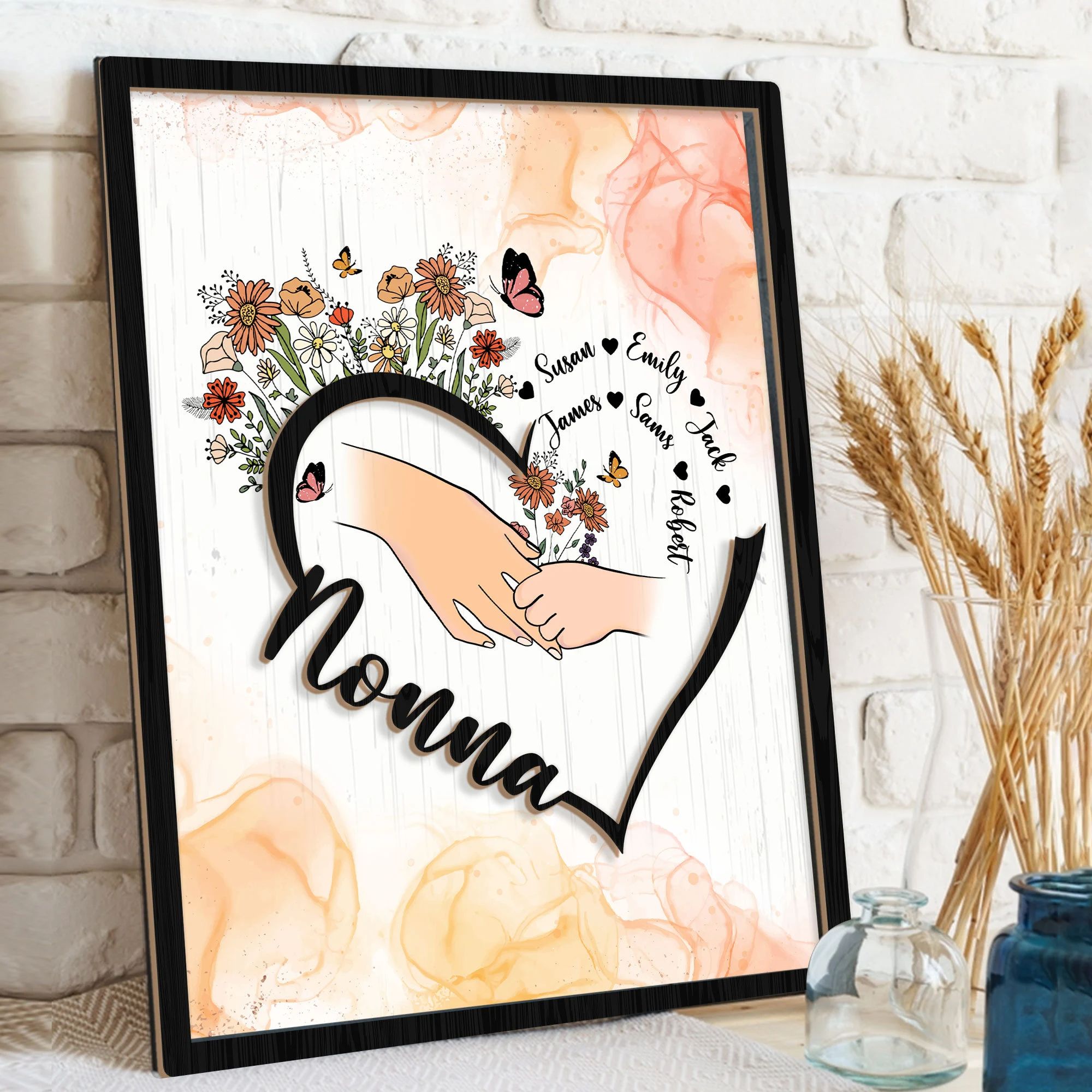 Personalized Grandma/Mama Wooden Plaque, Custom Kid's Name Wooden Sign