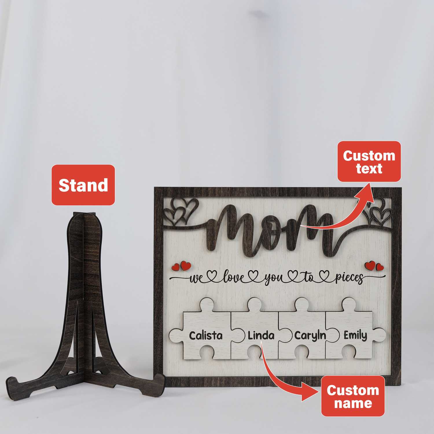 Personalized Mom Puzzle Pieces Frame, Mum Wooden Sign, Puzzle Mom Plaque